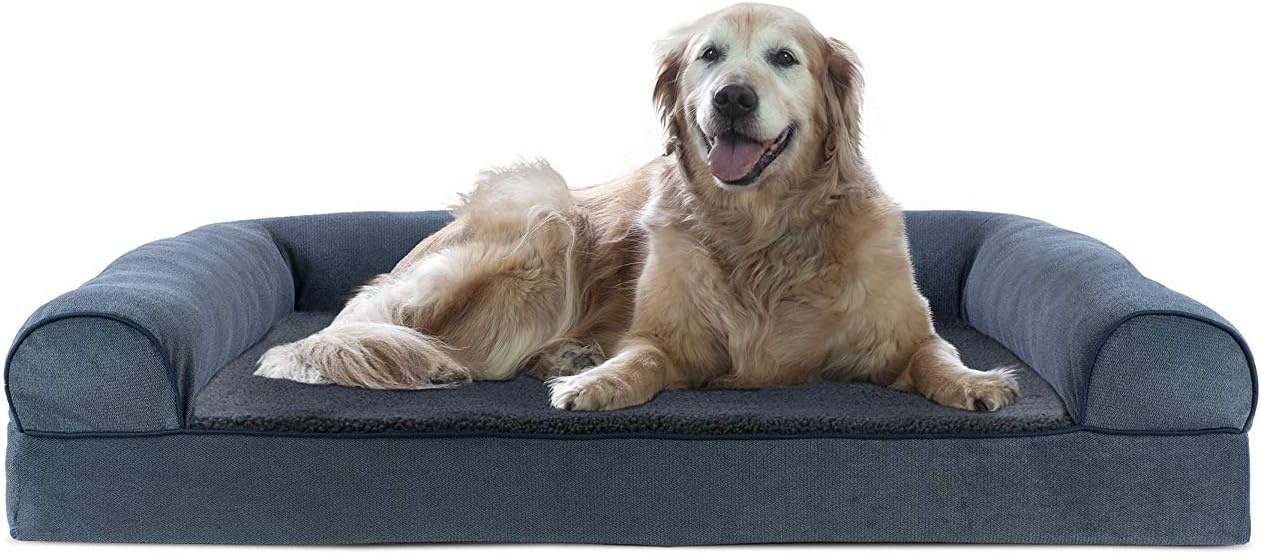 image:imageFurHaven Orthopedic Dog Bed for Large Dogs SofaStyle with Cool GelTop Foam with a Solid Orthopedic Foam Base for Joint Support Removable Washable Cover Jumbo XL Plush amp Suede GrayOrion Blue