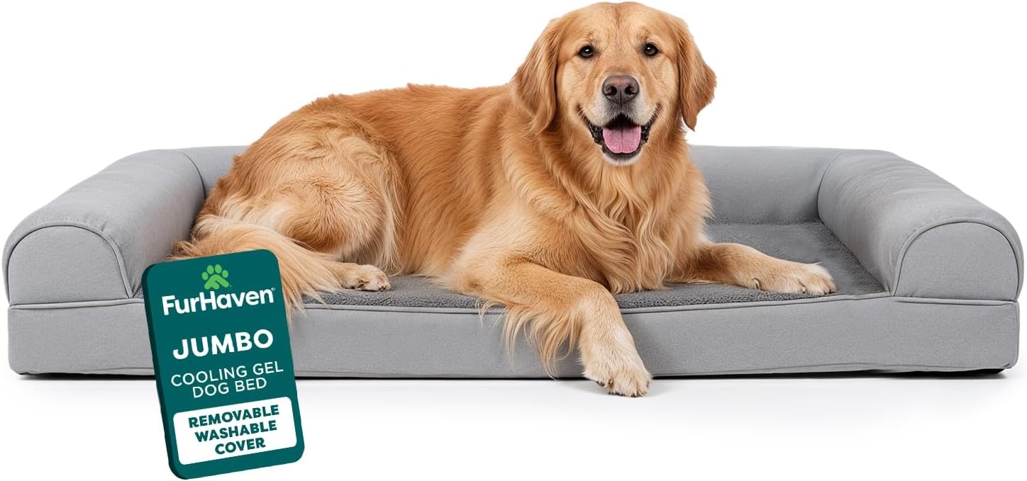 image:imageFurHaven Orthopedic Dog Bed for Large Dogs SofaStyle with Cool GelTop Foam with a Solid Orthopedic Foam Base for Joint Support Removable Washable Cover Jumbo XL Plush amp Suede GrayGray