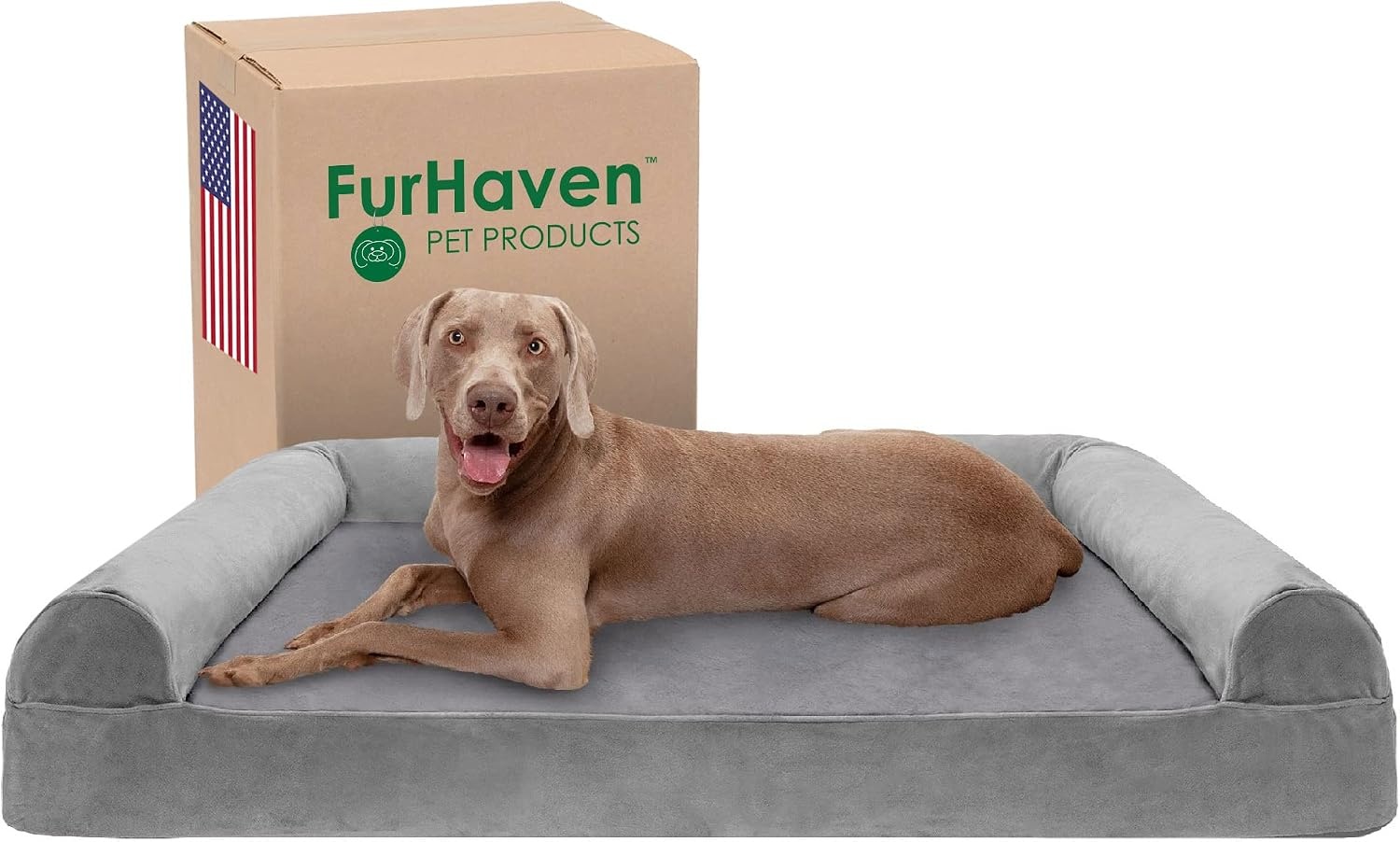 image:imageFurHaven Orthopedic Dog Bed for Large Dogs SofaStyle with Cool GelTop Foam with a Solid Orthopedic Foam Base for Joint Support Removable Washable Cover Jumbo XL Plush amp Suede GraySmoke Gray