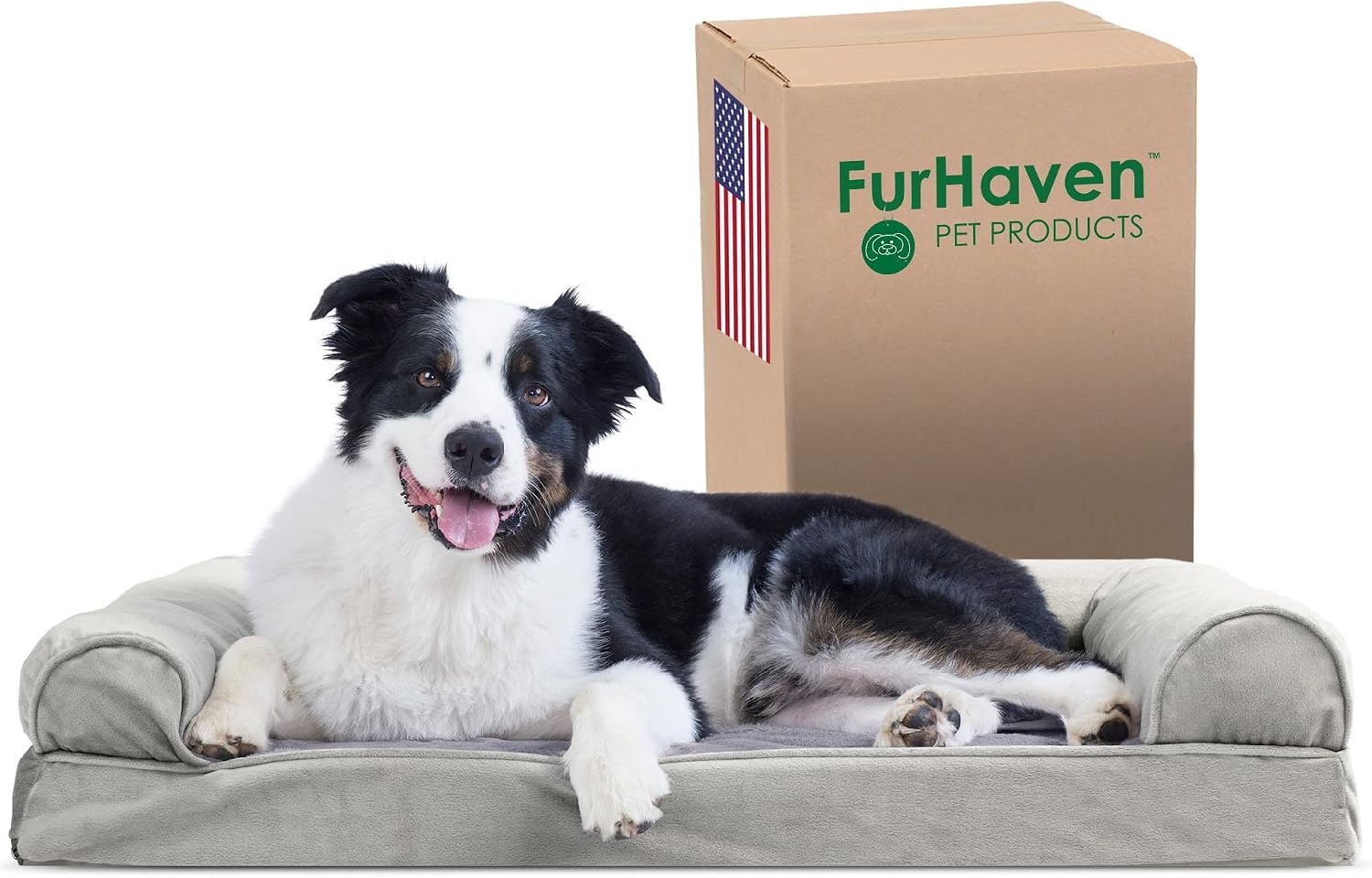 image:imageFurHaven Orthopedic Dog Bed for Large Dogs SofaStyle with Cool GelTop Foam with a Solid Orthopedic Foam Base for Joint Support Removable Washable Cover Jumbo XL Plush amp Suede GraySmoke Gray