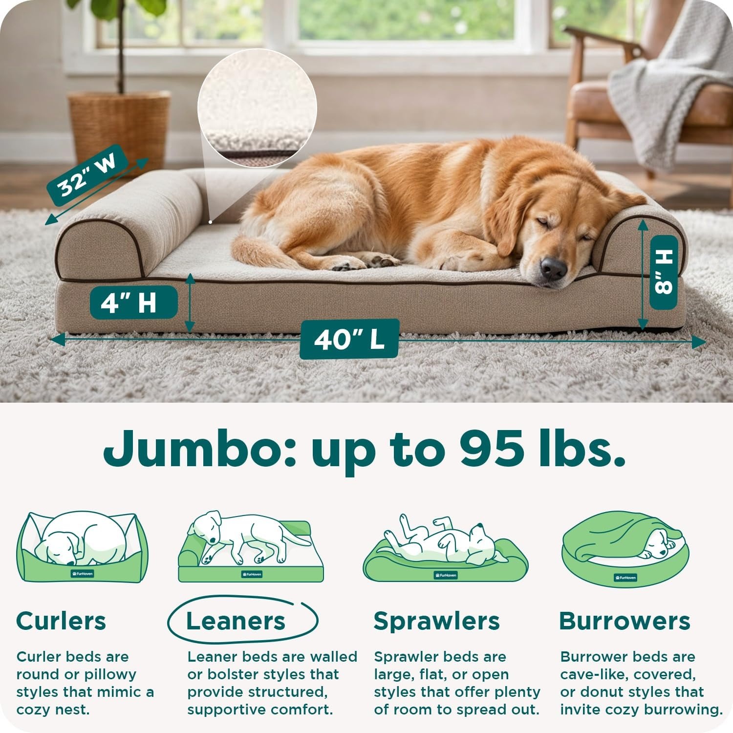image:imageFurHaven Orthopedic Dog Bed for Large Dogs SofaStyle with Cool GelTop Foam with a Solid Orthopedic Foam Base for Joint Support Removable Washable Cover Jumbo XL Plush amp Suede GrayCream