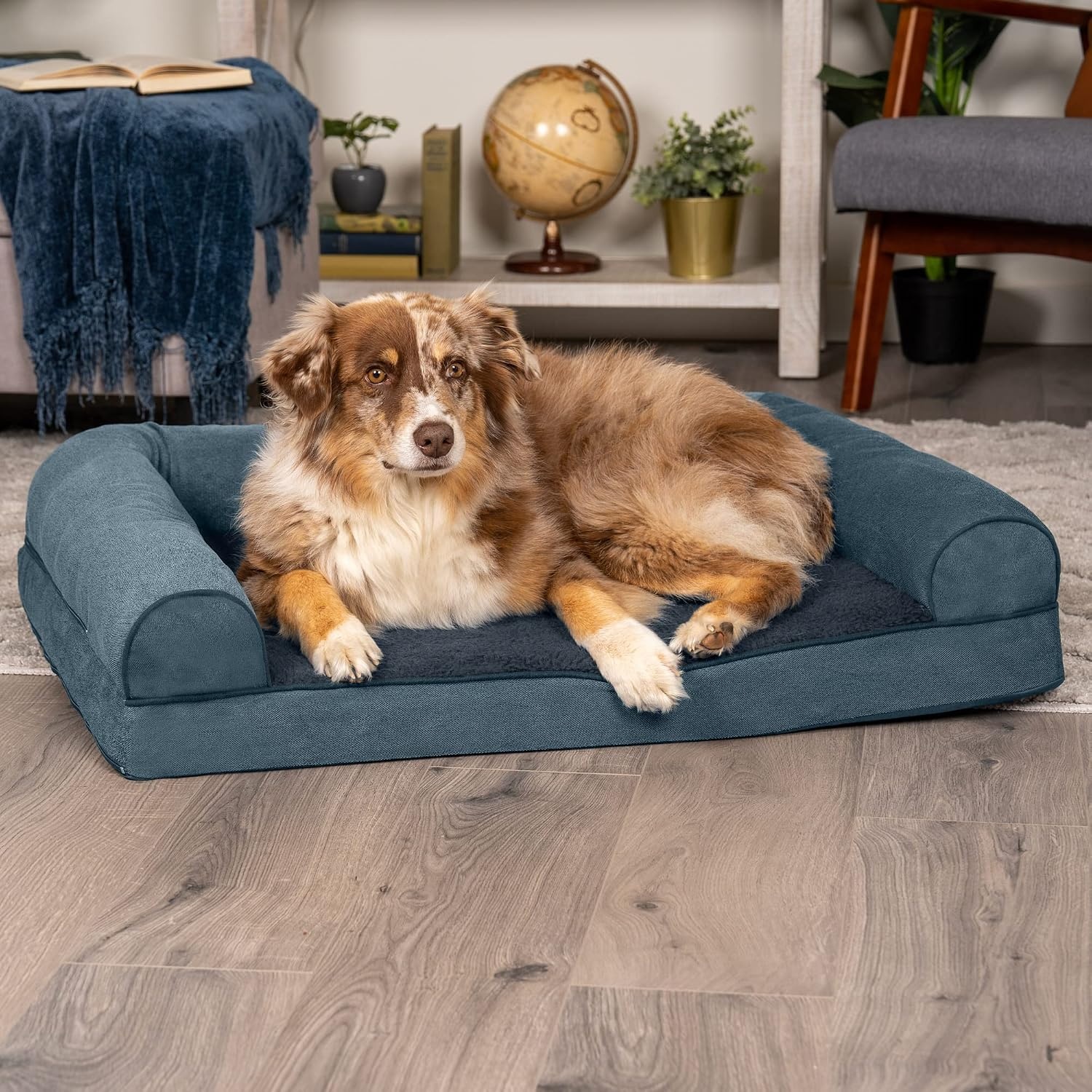 image:imageFurHaven Orthopedic Dog Bed for Large Dogs SofaStyle with Cool GelTop Foam with a Solid Orthopedic Foam Base for Joint Support Removable Washable Cover Jumbo XL Plush amp Suede GrayOrion Blue
