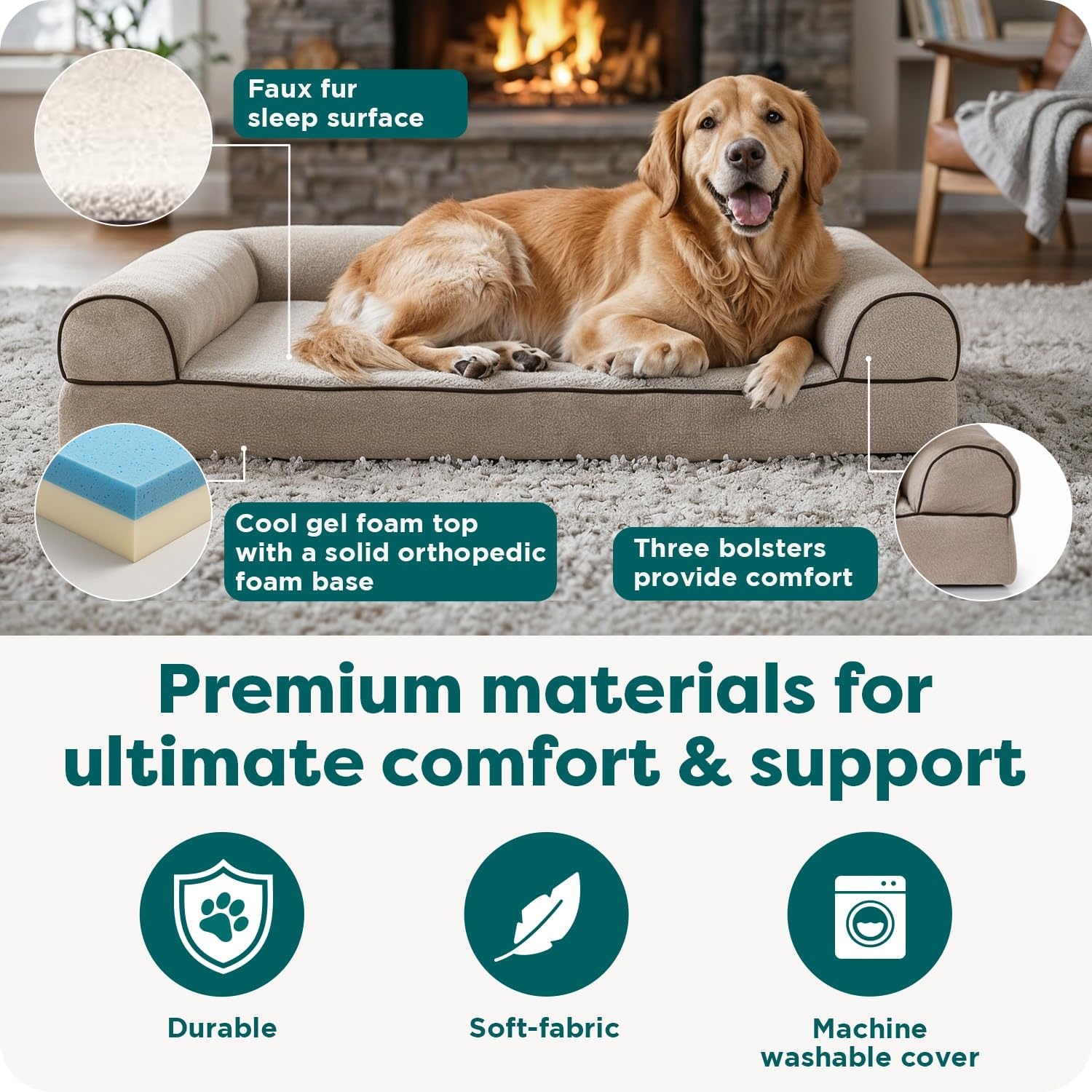 image:imageFurHaven Orthopedic Dog Bed for Large Dogs SofaStyle with Cool GelTop Foam with a Solid Orthopedic Foam Base for Joint Support Removable Washable Cover Jumbo XL Plush amp Suede GrayCream