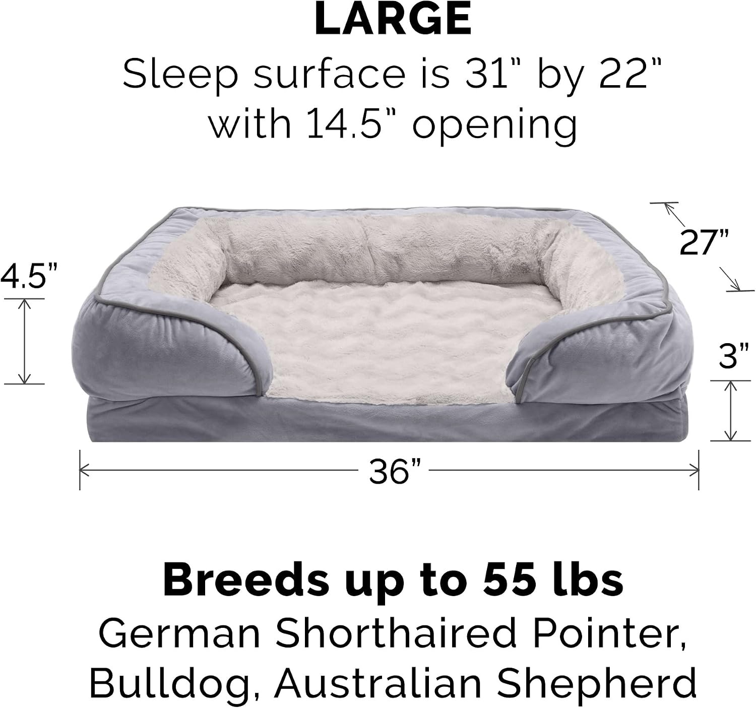 image:imageFurHaven Orthopedic Dog Bed for Medium Dogs Perfect Comfort Sofa with Removable Bolsters with Orthopedic Egg Crate Foam for Joint Support Washable Cover Medium Plush amp Velvet Waves BrownstoneGranite Gray