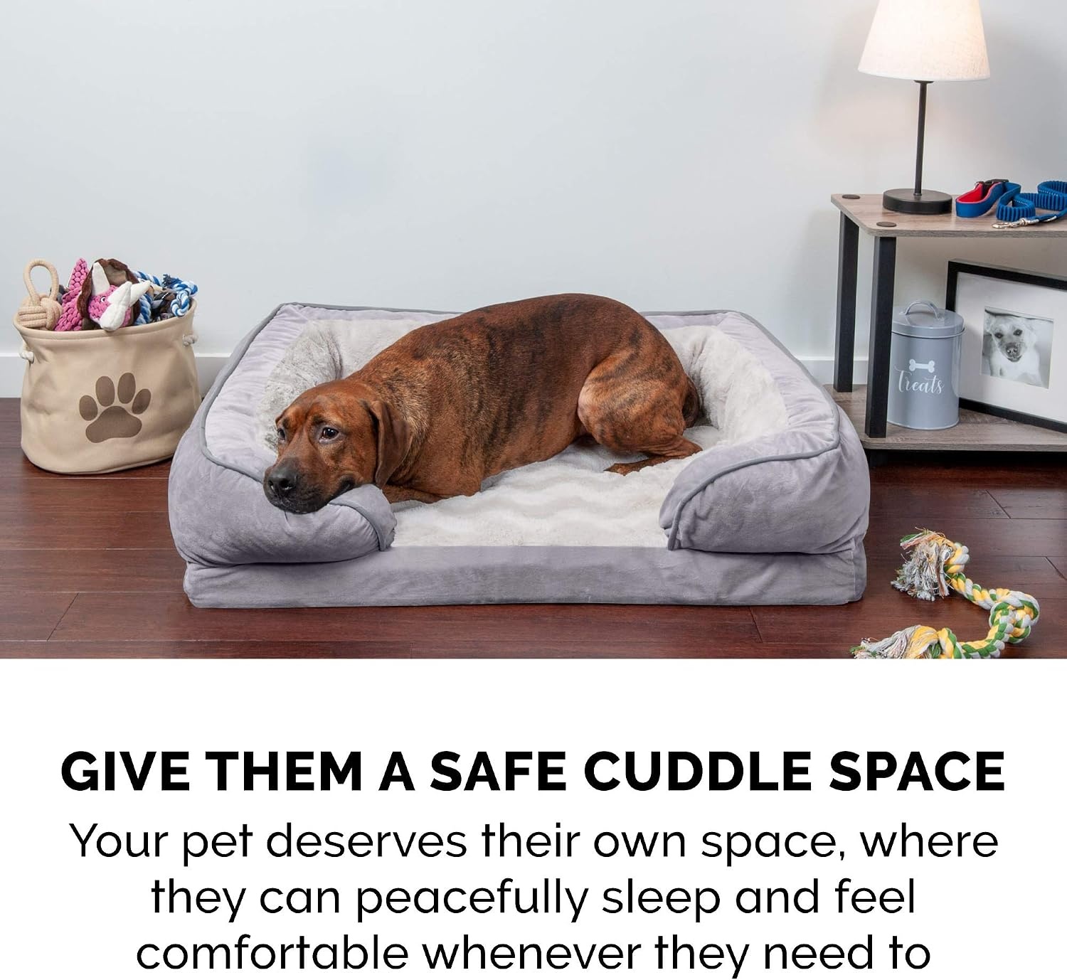 image:imageFurHaven Orthopedic Dog Bed for Medium Dogs Perfect Comfort Sofa with Removable Bolsters with Orthopedic Egg Crate Foam for Joint Support Washable Cover Medium Plush amp Velvet Waves BrownstoneGranite Gray