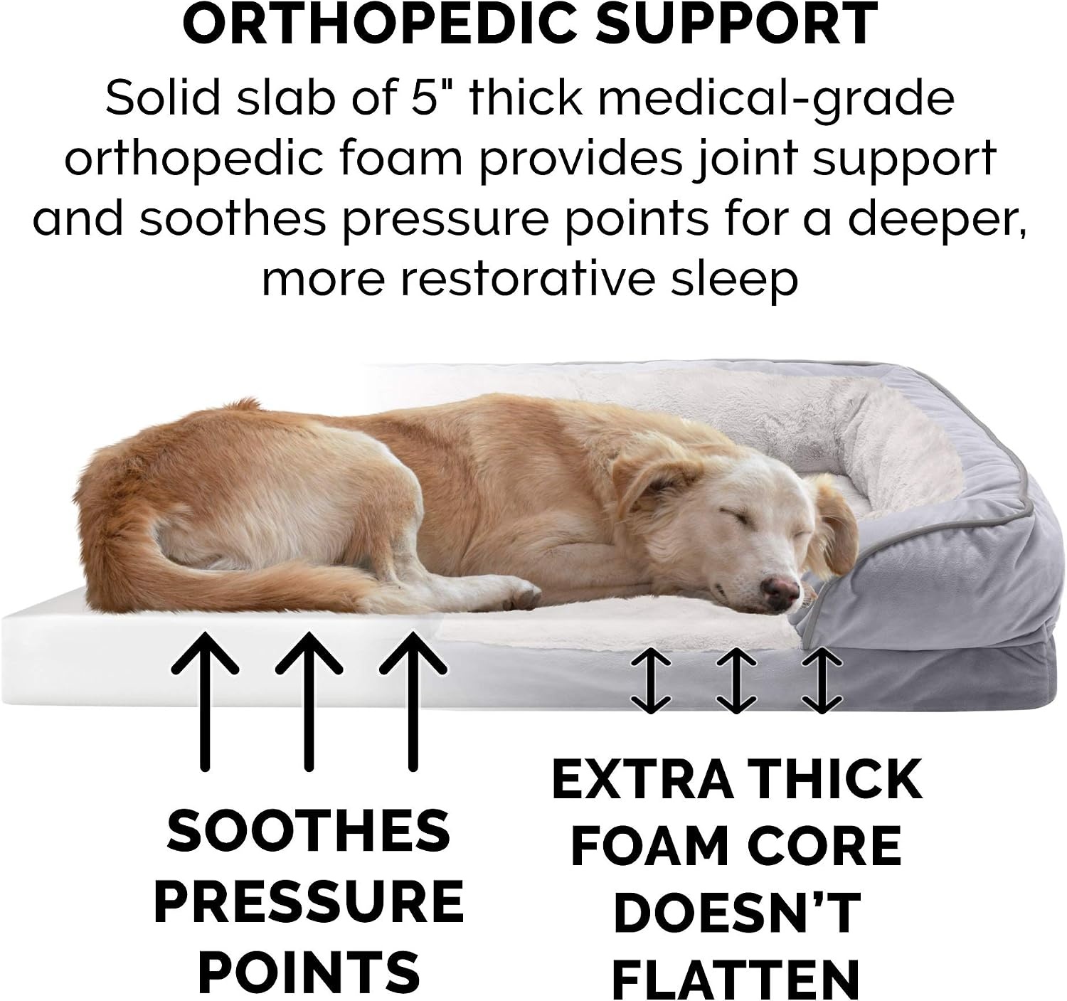 image:imageFurHaven Orthopedic Dog Bed for Medium Dogs Perfect Comfort Sofa with Removable Bolsters with Orthopedic Egg Crate Foam for Joint Support Washable Cover Medium Plush amp Velvet Waves BrownstoneGranite Gray