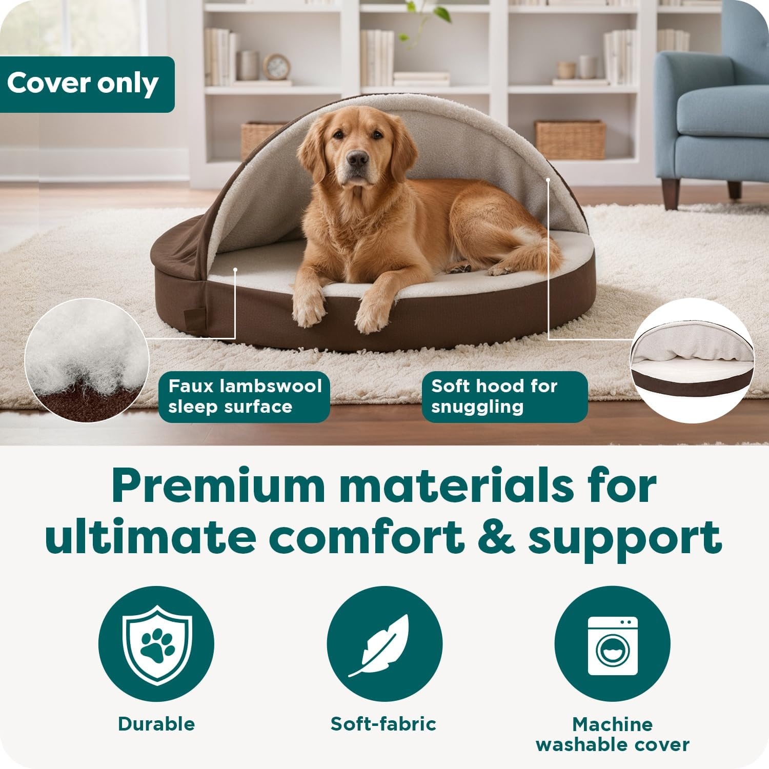 image:imageFurHaven Replacement Dog Bed Cover for Sherpa amp Suede Snuggery Fits Cool GelTop Foam Beds amp Solid Orthopedic Foam Beds Machine Washable Jumbo XL 44 inch GrayFaux Lambswool Suede Espresso