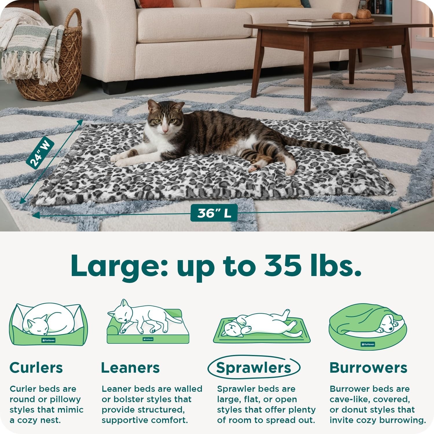 image:imageFurHaven ThermaNAP Faux Fur SelfWarming Mat Brown Leopard LargeSnow Leopard