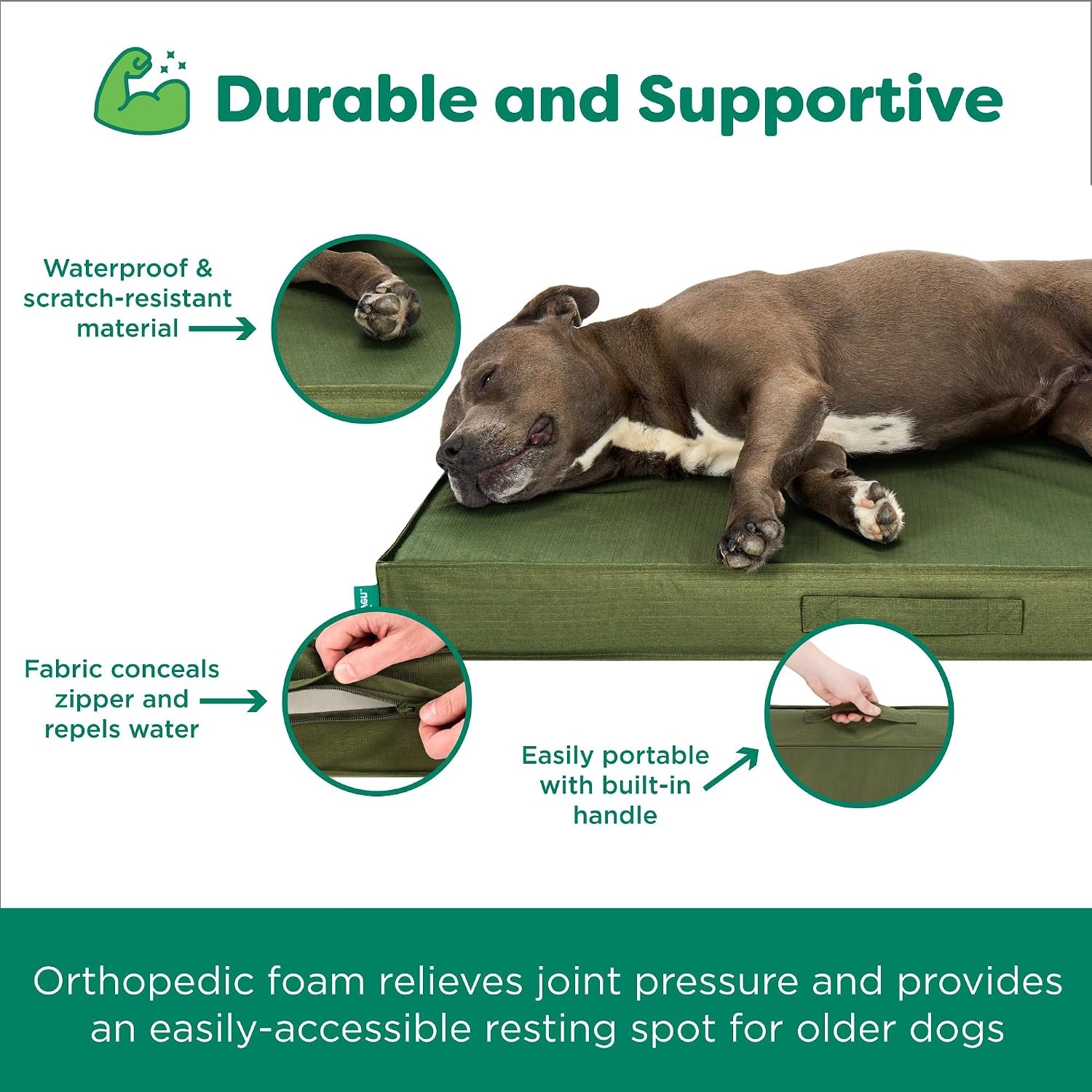 image:imageFurHaven WaterResistant Orthopedic Dog Bed for Large Dogs Oxford Polycanvas Mattress with Orthopedic Solid Slab Foam for Joint Support Removable Washable Cover Jumbo XL Stone GrayGreen