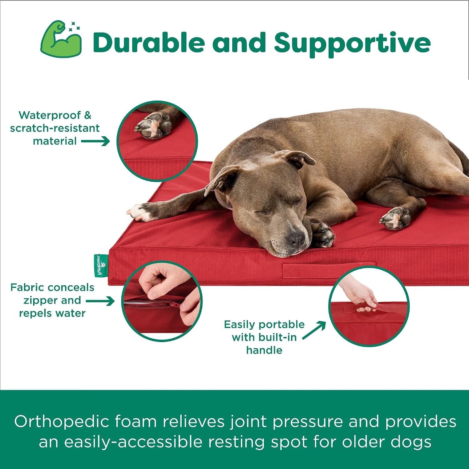 image:imageFurHaven WaterResistant Orthopedic Dog Bed for Large Dogs Oxford Polycanvas Mattress with Orthopedic Solid Slab Foam for Joint Support Removable Washable Cover Jumbo XL Stone GrayRed