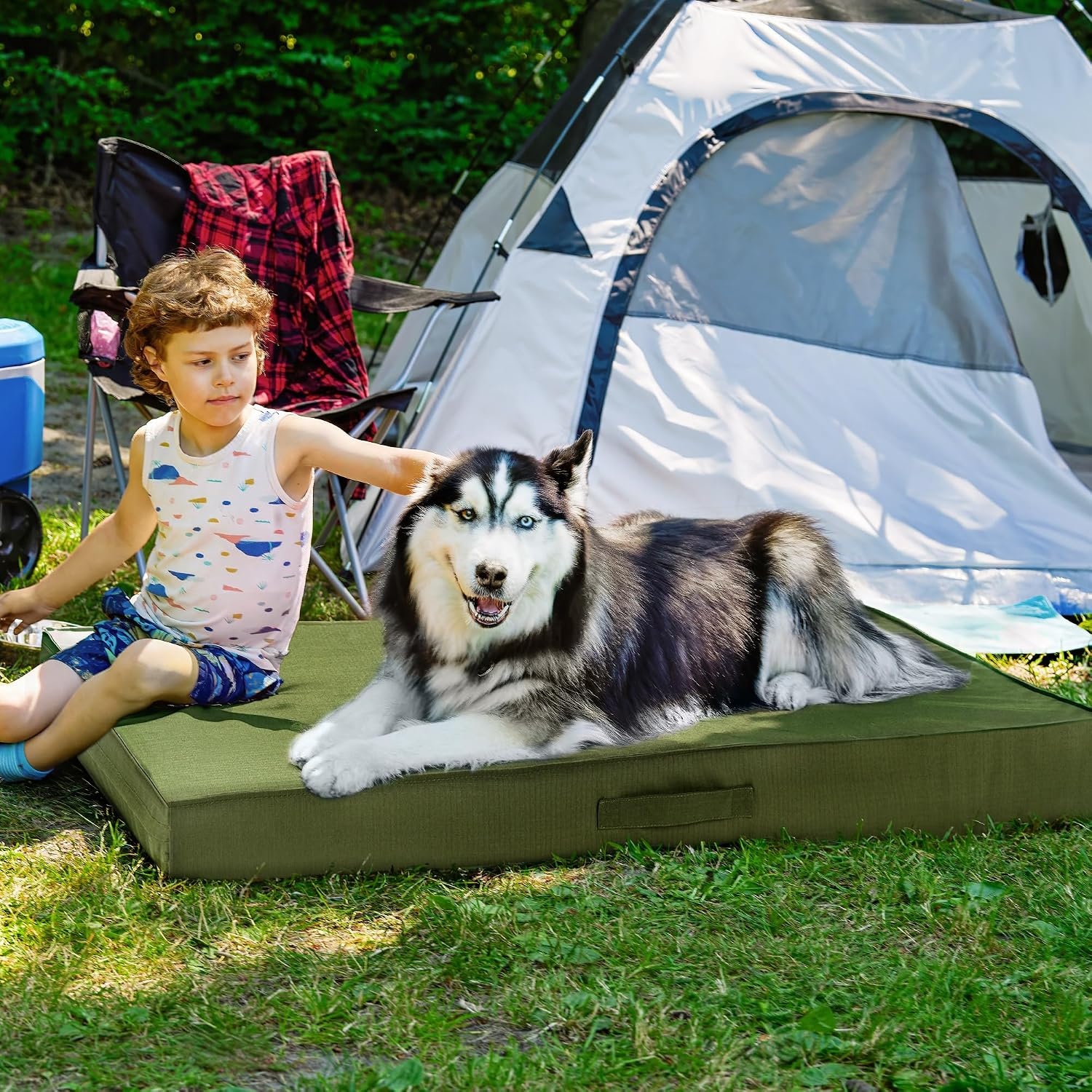 image:imageFurHaven WaterResistant Orthopedic Dog Bed for Large Dogs Oxford Polycanvas Mattress with Orthopedic Solid Slab Foam for Joint Support Removable Washable Cover Jumbo XL Stone GrayGreen