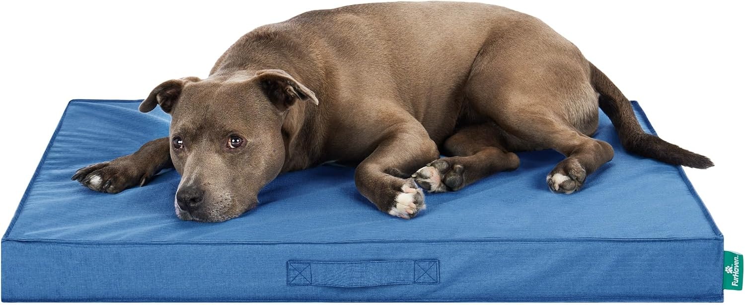 image:imageFurHaven WaterResistant Orthopedic Dog Bed for Large Dogs Oxford Polycanvas Mattress with Orthopedic Solid Slab Foam for Joint Support Removable Washable Cover Jumbo XL Stone GrayBlue