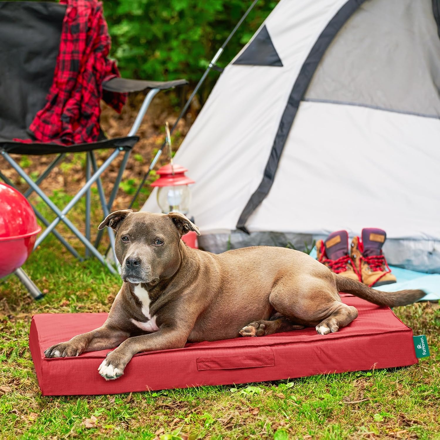 image:imageFurHaven WaterResistant Orthopedic Dog Bed for Large Dogs Oxford Polycanvas Mattress with Orthopedic Solid Slab Foam for Joint Support Removable Washable Cover Jumbo XL Stone GrayRed