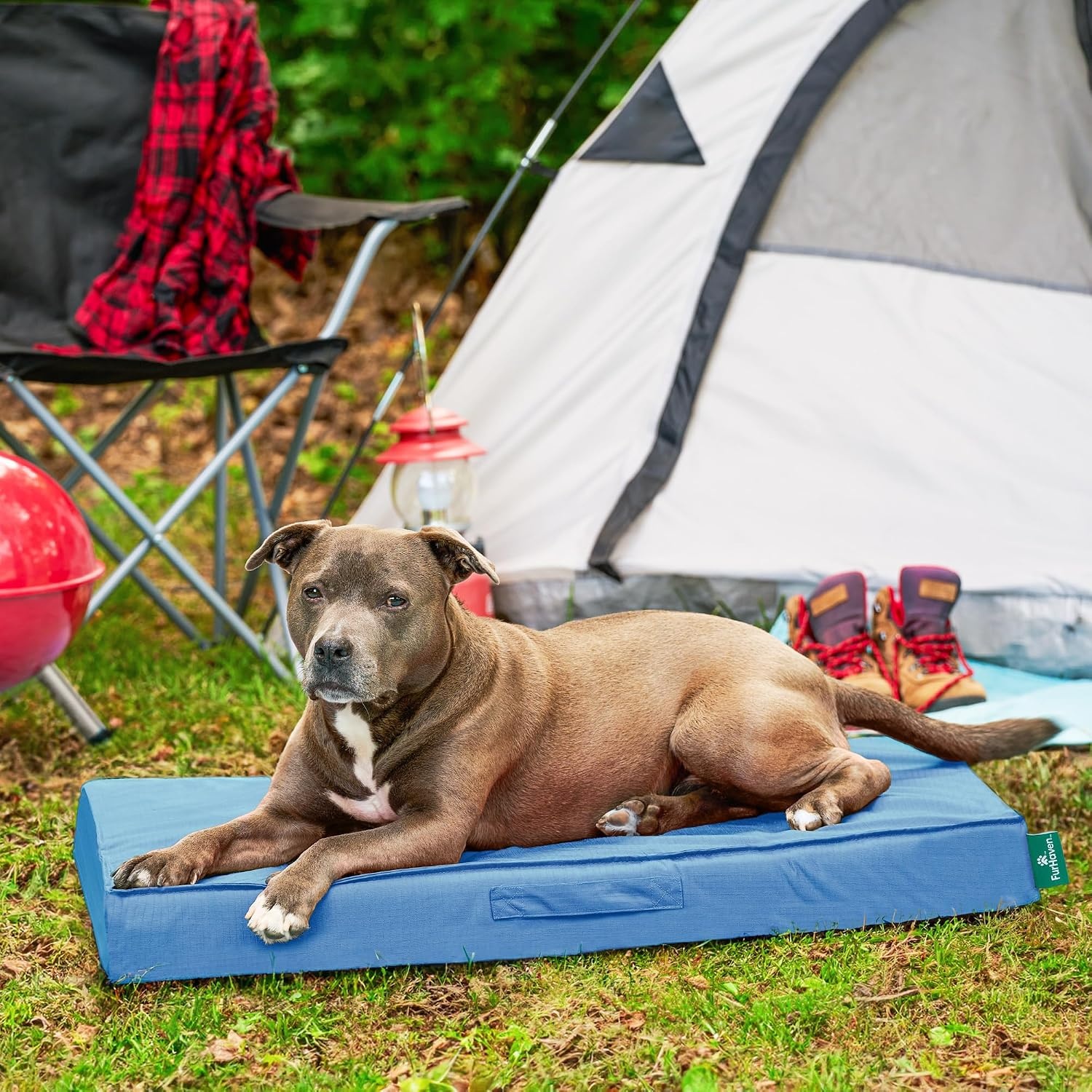 image:imageFurHaven WaterResistant Orthopedic Dog Bed for Large Dogs Oxford Polycanvas Mattress with Orthopedic Solid Slab Foam for Joint Support Removable Washable Cover Jumbo XL Stone GrayBlue