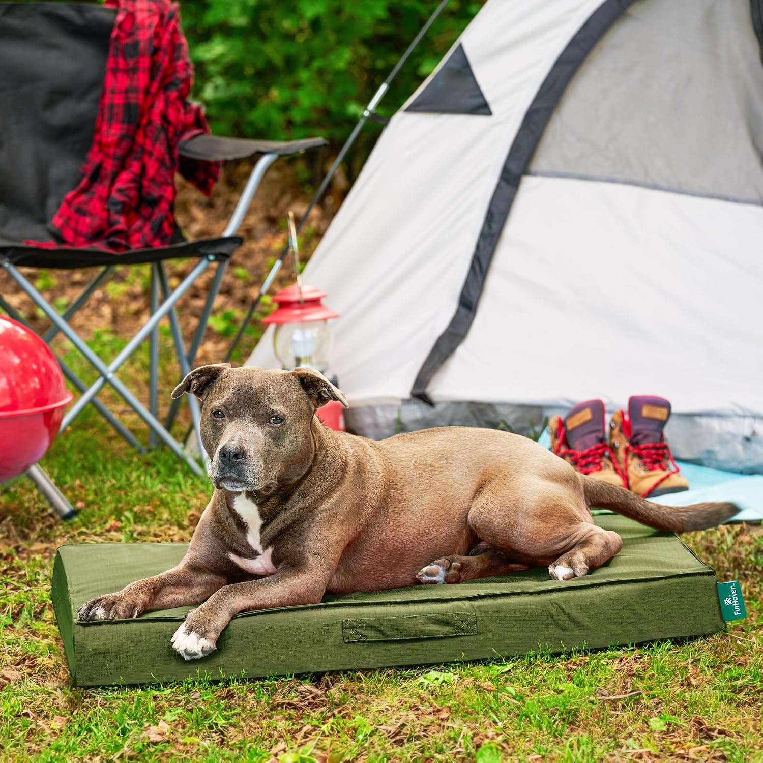 image:imageFurHaven WaterResistant Orthopedic Dog Bed for Large Dogs Oxford Polycanvas Mattress with Orthopedic Solid Slab Foam for Joint Support Removable Washable Cover Jumbo XL Stone GrayGreen