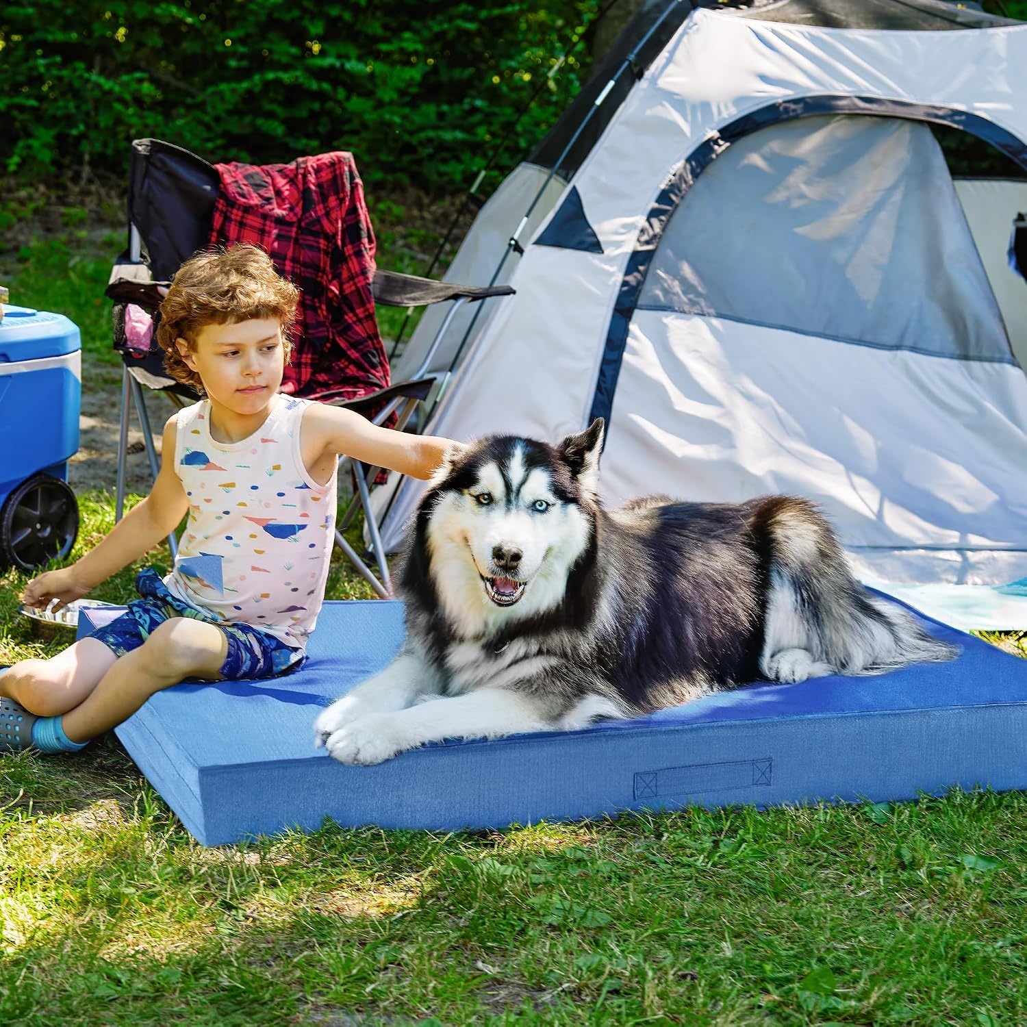 image:imageFurHaven WaterResistant Orthopedic Dog Bed for Large Dogs Oxford Polycanvas Mattress with Orthopedic Solid Slab Foam for Joint Support Removable Washable Cover Jumbo XL Stone GrayBlue