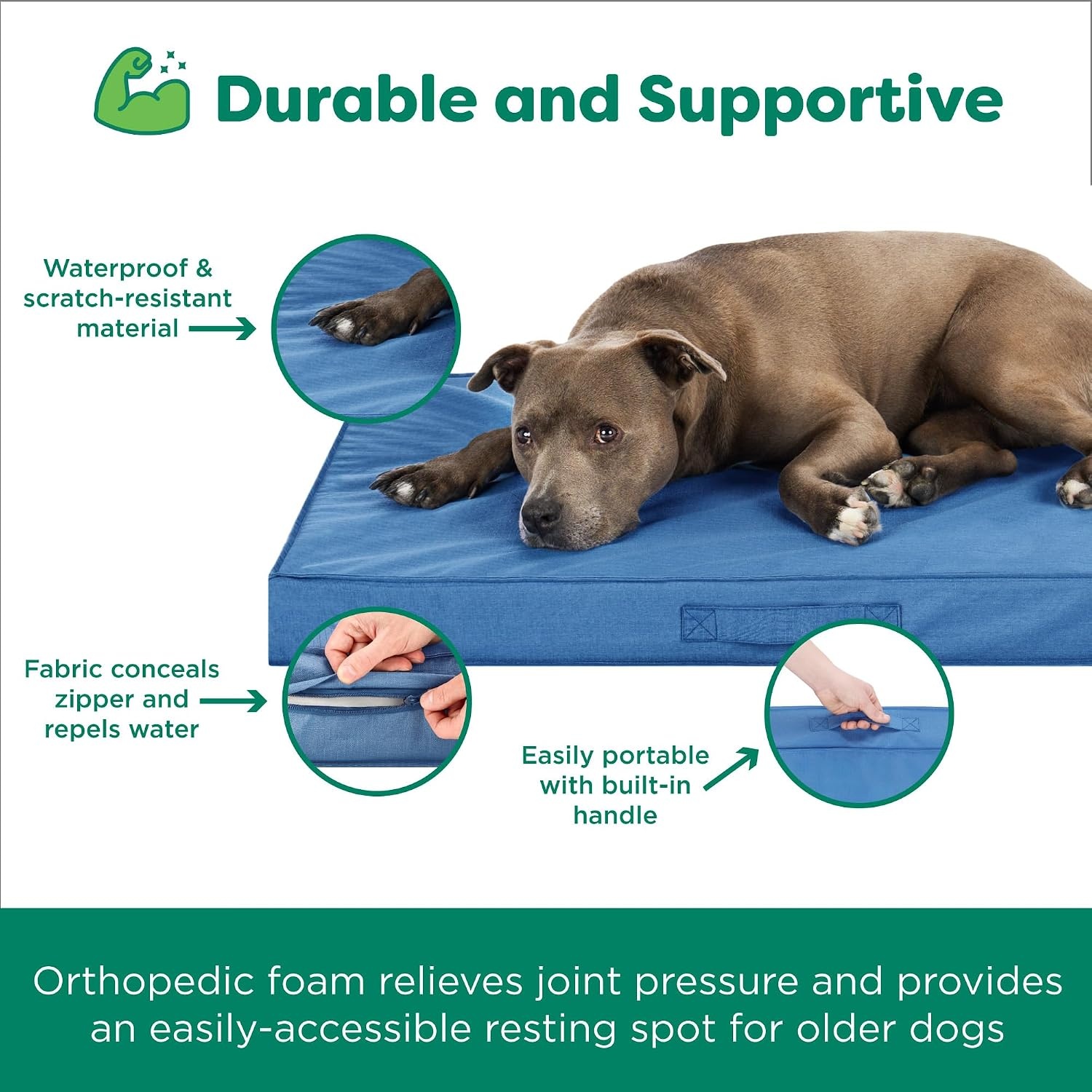 image:imageFurHaven WaterResistant Orthopedic Dog Bed for Large Dogs Oxford Polycanvas Mattress with Orthopedic Solid Slab Foam for Joint Support Removable Washable Cover Jumbo XL Stone GrayBlue