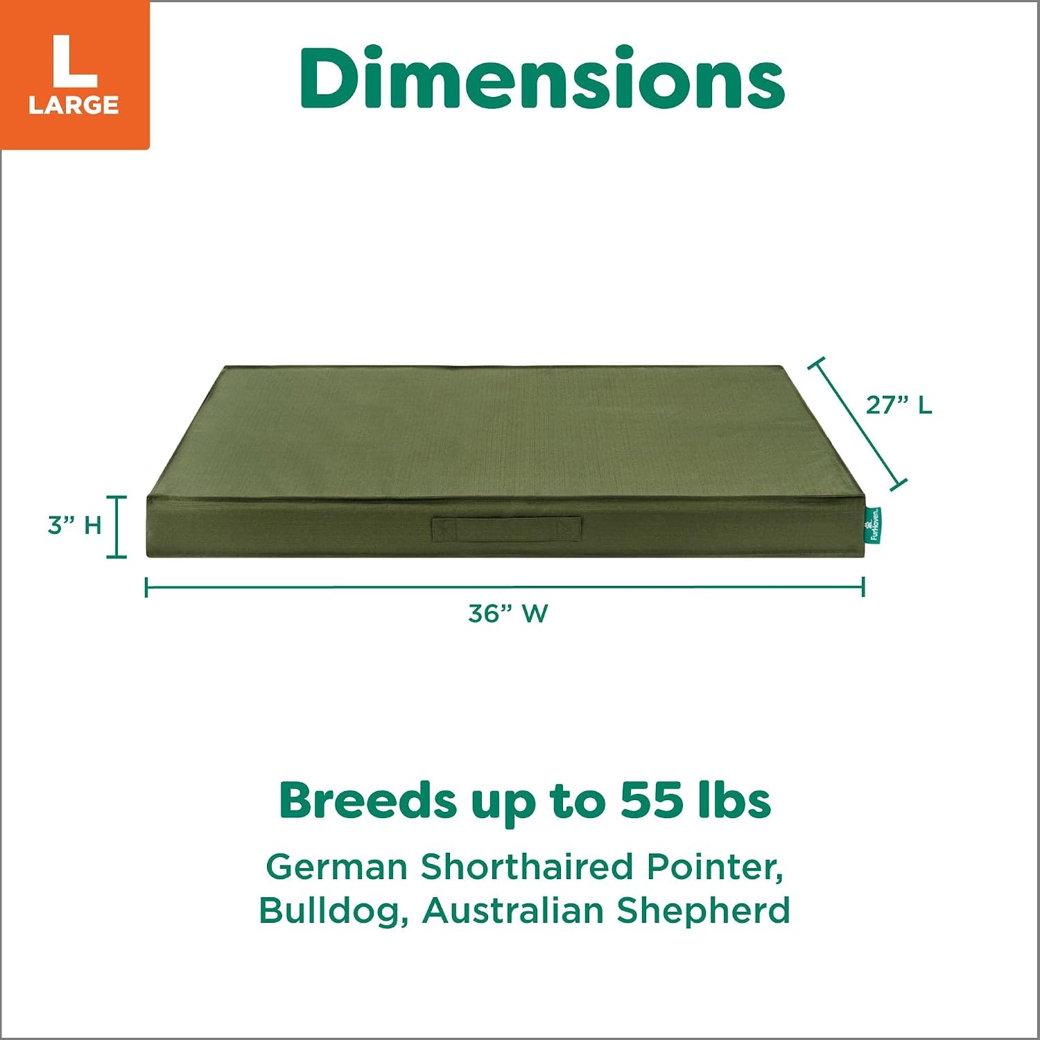 image:imageFurHaven WaterResistant Orthopedic Dog Bed for Large Dogs Oxford Polycanvas Mattress with Orthopedic Solid Slab Foam for Joint Support Removable Washable Cover Jumbo XL Stone GrayGreen