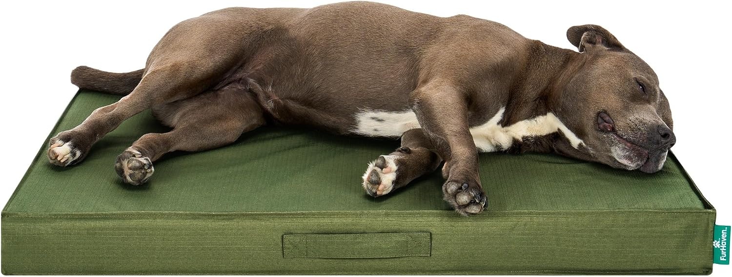 image:imageFurHaven WaterResistant Orthopedic Dog Bed for Large Dogs Oxford Polycanvas Mattress with Orthopedic Solid Slab Foam for Joint Support Removable Washable Cover Jumbo XL Stone GrayGreen