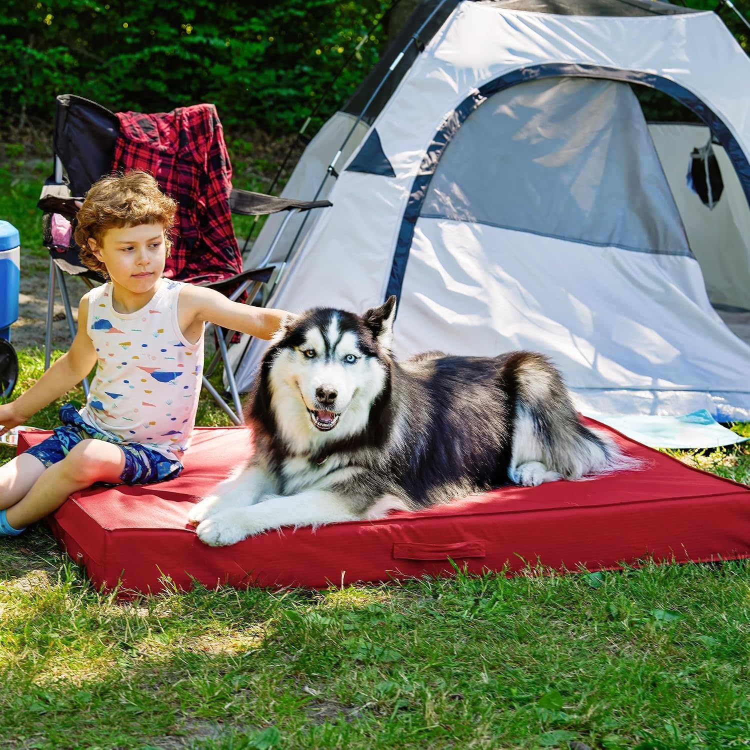 image:imageFurHaven WaterResistant Orthopedic Dog Bed for Large Dogs Oxford Polycanvas Mattress with Orthopedic Solid Slab Foam for Joint Support Removable Washable Cover Jumbo XL Stone GrayRed