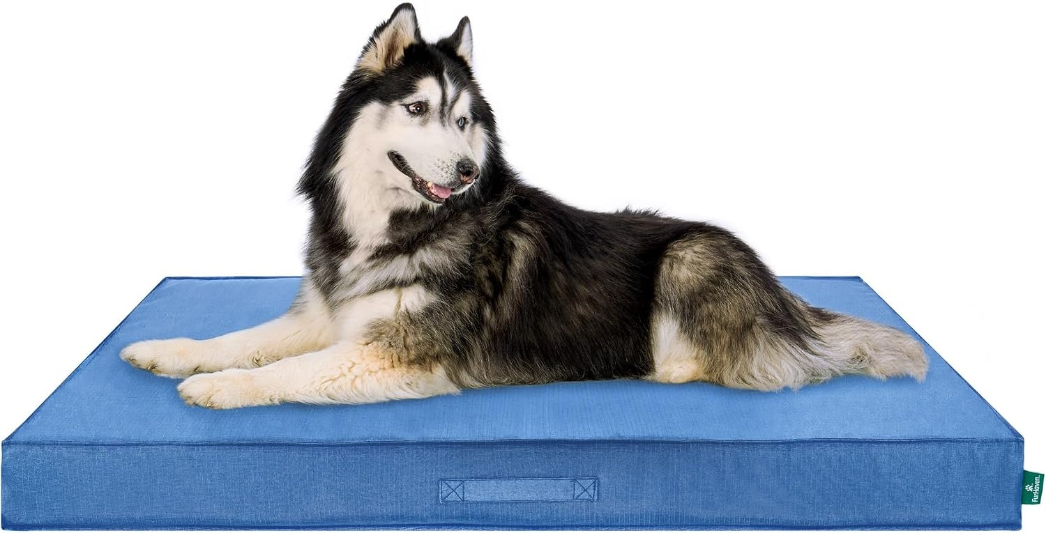 image:imageFurHaven WaterResistant Orthopedic Dog Bed for Large Dogs Oxford Polycanvas Mattress with Orthopedic Solid Slab Foam for Joint Support Removable Washable Cover Jumbo XL Stone GrayBlue