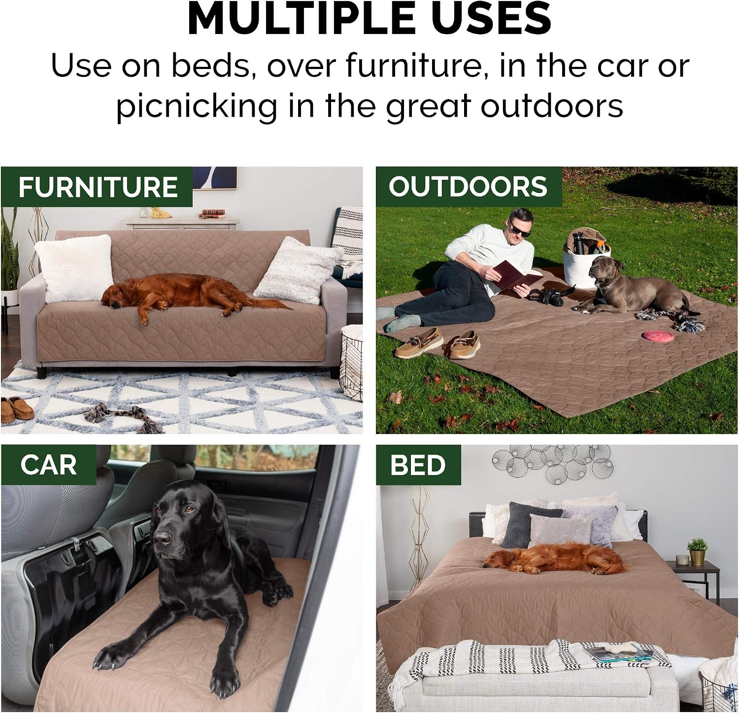 image:imageFurHaven Waterproof Blanket amp Furniture Protector Cover with NonSlip Backing Machine Washable JumboKing Quilted Twill GrayQuilted Brownstone