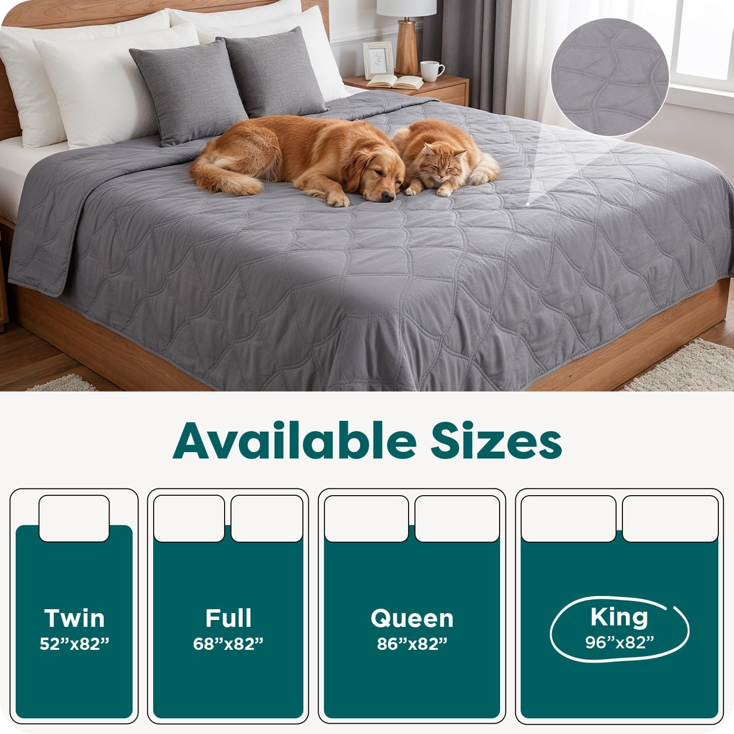 image:imageFurHaven Waterproof Blanket amp Furniture Protector Cover with NonSlip Backing Machine Washable JumboKing Quilted Twill GrayQuilted Gray