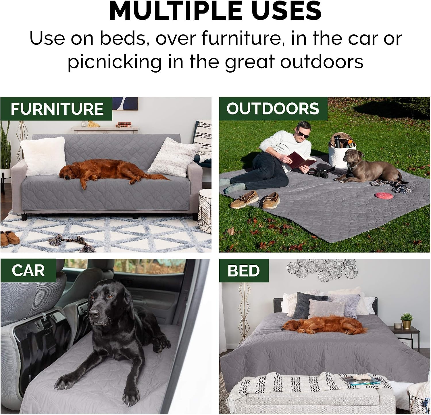 image:imageFurHaven Waterproof Blanket amp Furniture Protector Cover with NonSlip Backing Machine Washable JumboKing Quilted Twill GrayQuilted Gray