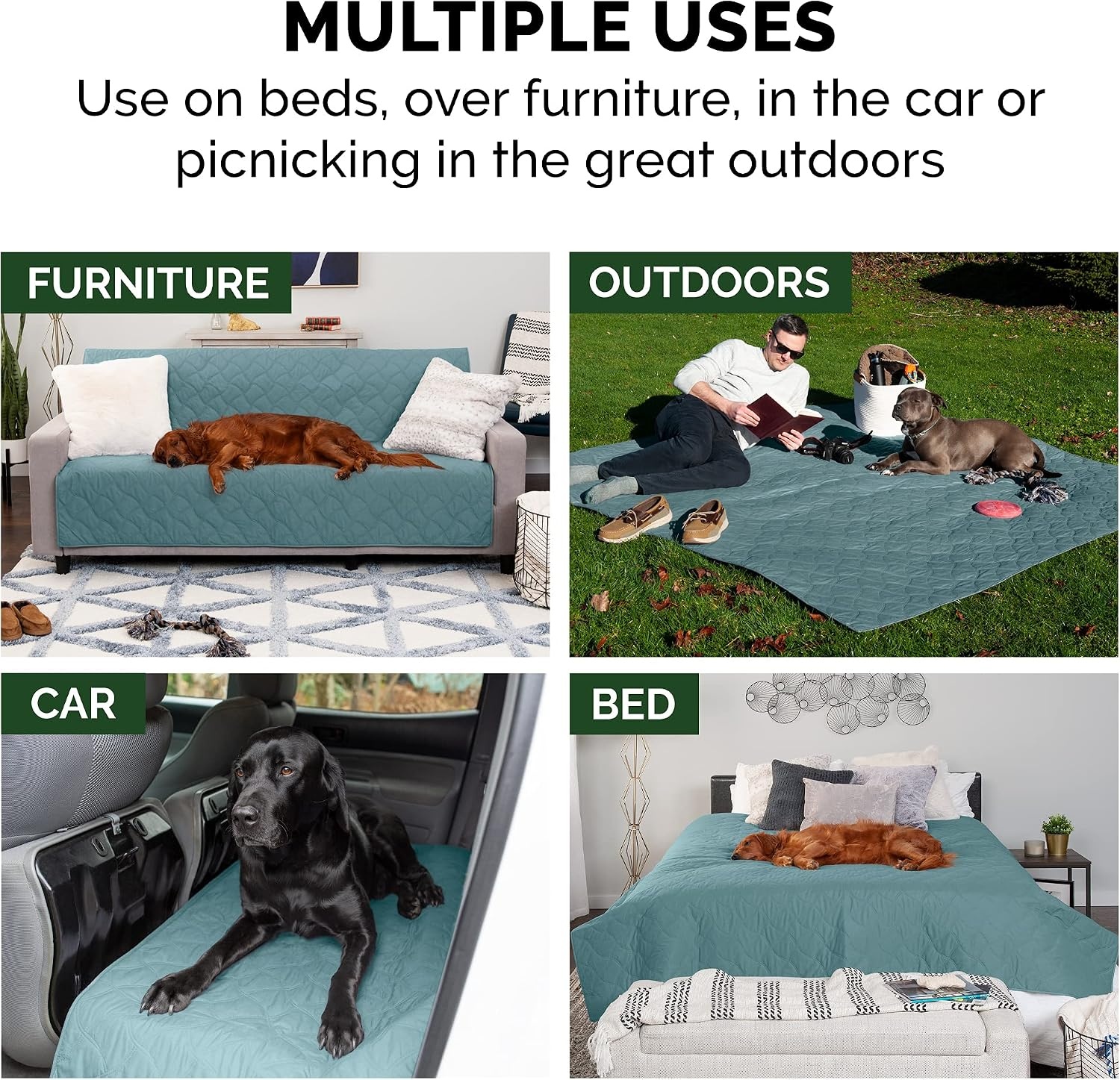 image:imageFurHaven Waterproof Blanket amp Furniture Protector Cover with NonSlip Backing Machine Washable JumboKing Quilted Twill GrayQuilted Nile Blue