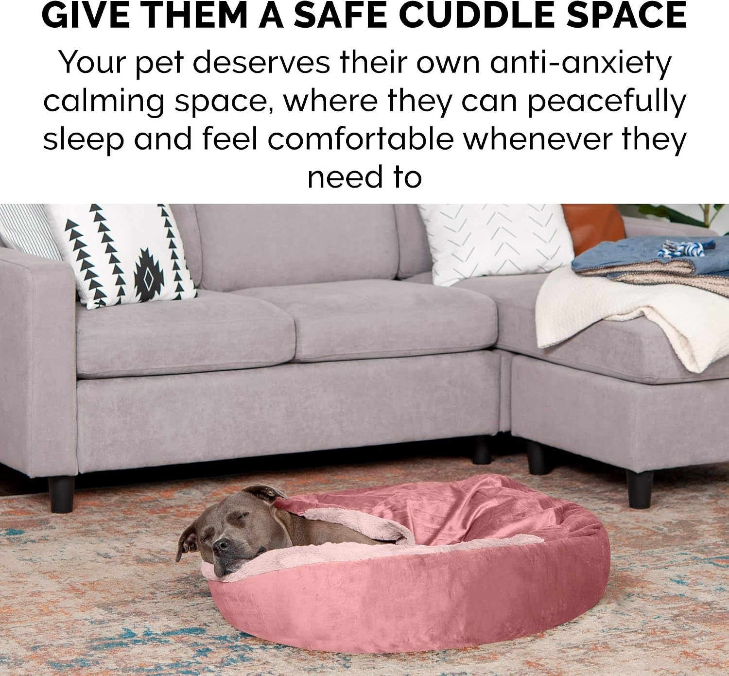 image:imageFurhaven 24 Round Calming Donut Dog Bed for Indoor Cats amp Small Dogs Washable For Dogs Up to 20 lbs Plush Velvet Waves Hooded Donut Bed Rose Pink SmallRose Pink