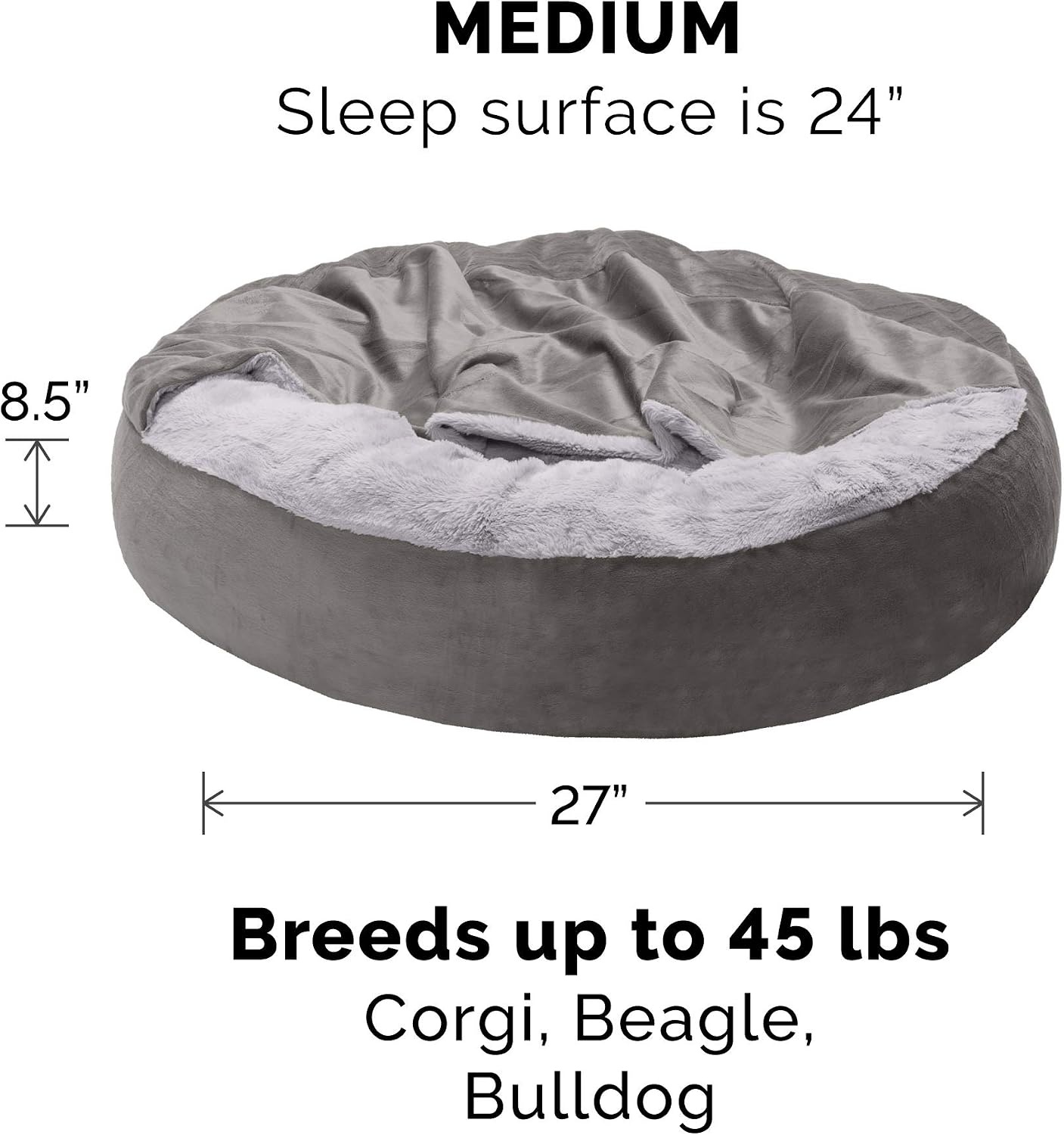 image:imageFurhaven 24 Round Calming Donut Dog Bed for Indoor Cats amp Small Dogs Washable For Dogs Up to 20 lbs Plush Velvet Waves Hooded Donut Bed Rose Pink SmallDark Gray