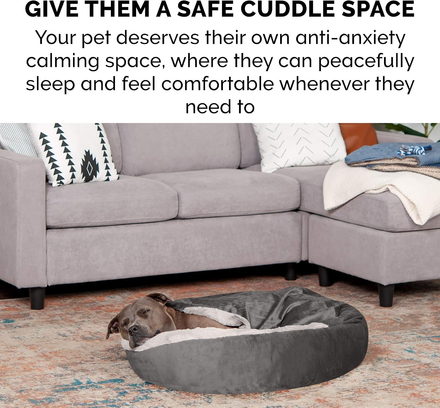 image:imageFurhaven 24 Round Calming Donut Dog Bed for Indoor Cats amp Small Dogs Washable For Dogs Up to 20 lbs Plush Velvet Waves Hooded Donut Bed Rose Pink SmallDark Gray