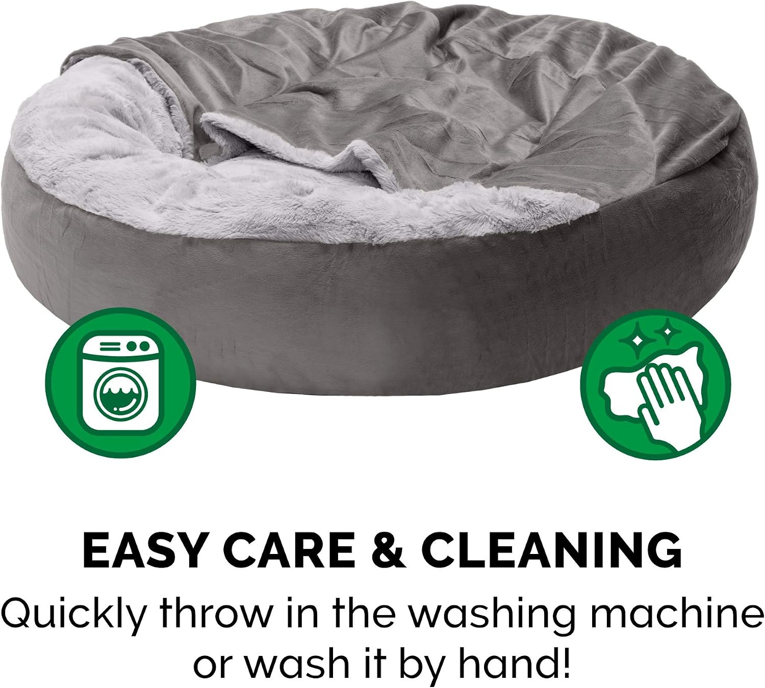 image:imageFurhaven 24 Round Calming Donut Dog Bed for Indoor Cats amp Small Dogs Washable For Dogs Up to 20 lbs Plush Velvet Waves Hooded Donut Bed Rose Pink SmallDark Gray