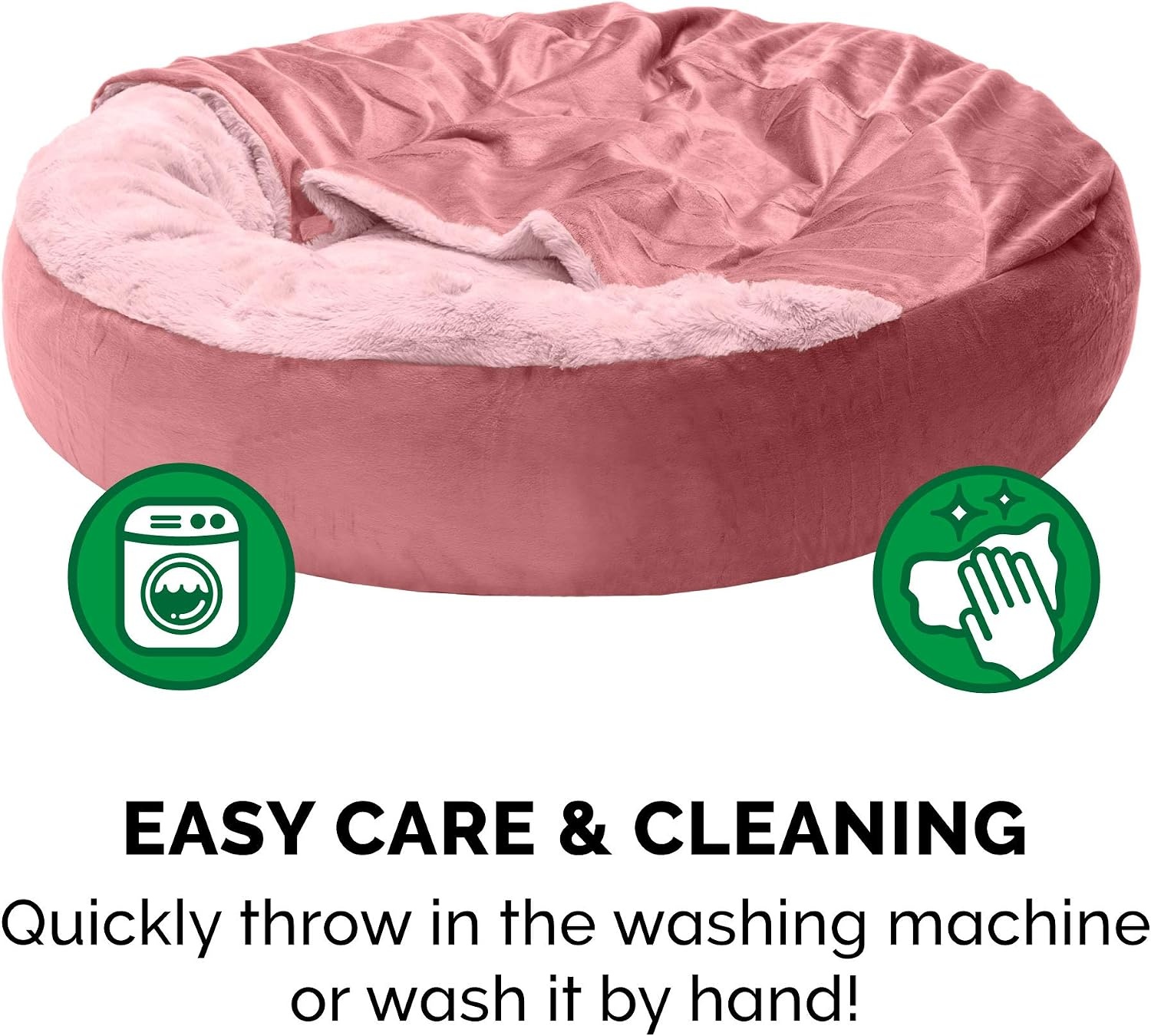 image:imageFurhaven 24 Round Calming Donut Dog Bed for Indoor Cats amp Small Dogs Washable For Dogs Up to 20 lbs Plush Velvet Waves Hooded Donut Bed Rose Pink SmallRose Pink