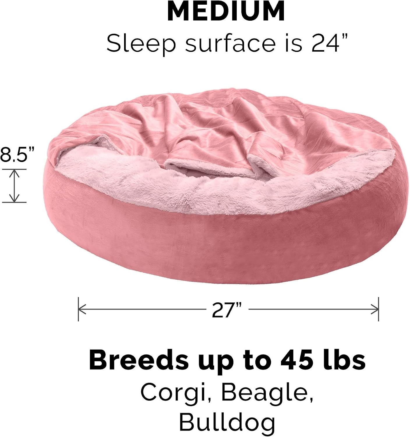 image:imageFurhaven 24 Round Calming Donut Dog Bed for Indoor Cats amp Small Dogs Washable For Dogs Up to 20 lbs Plush Velvet Waves Hooded Donut Bed Rose Pink SmallRose Pink