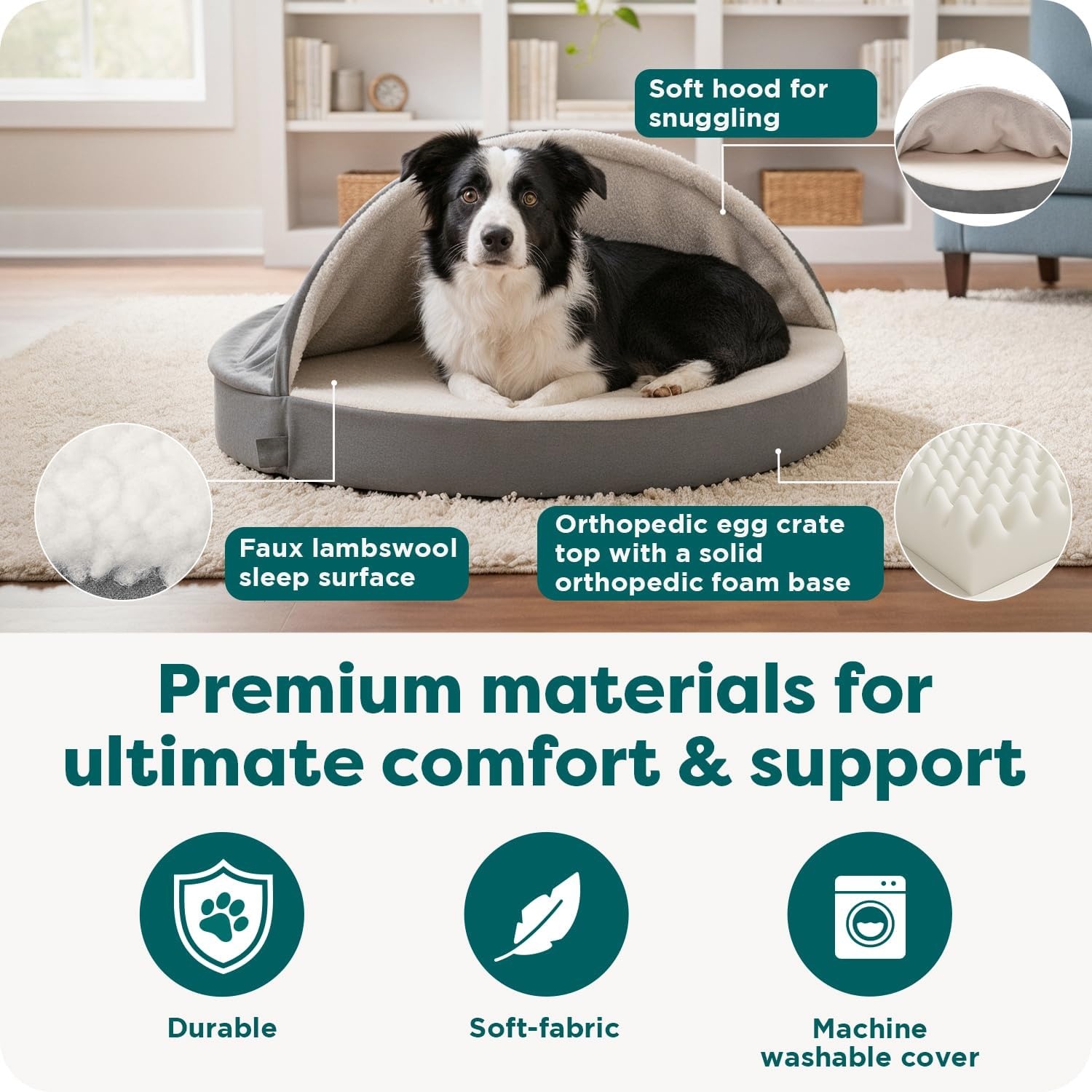 image:imageFurhaven 26 Round Orthopedic Dog Bed for MediumSmall Dogs w Removable Washable Cover For Dogs Up to 30 lbs Sherpa amp Suede Snuggery Gray 26inchEspresso