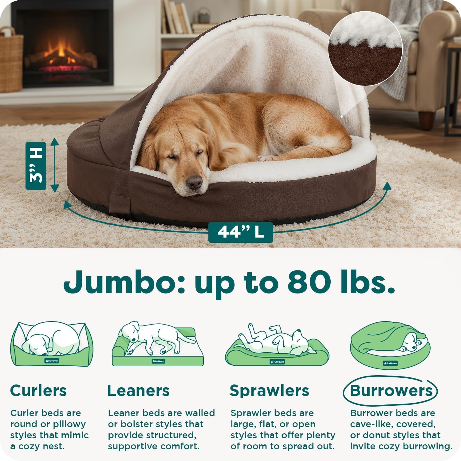image:imageFurhaven 26 Round Orthopedic Dog Bed for MediumSmall Dogs w Removable Washable Cover For Dogs Up to 30 lbs Sherpa amp Suede Snuggery Gray 26inchEspresso