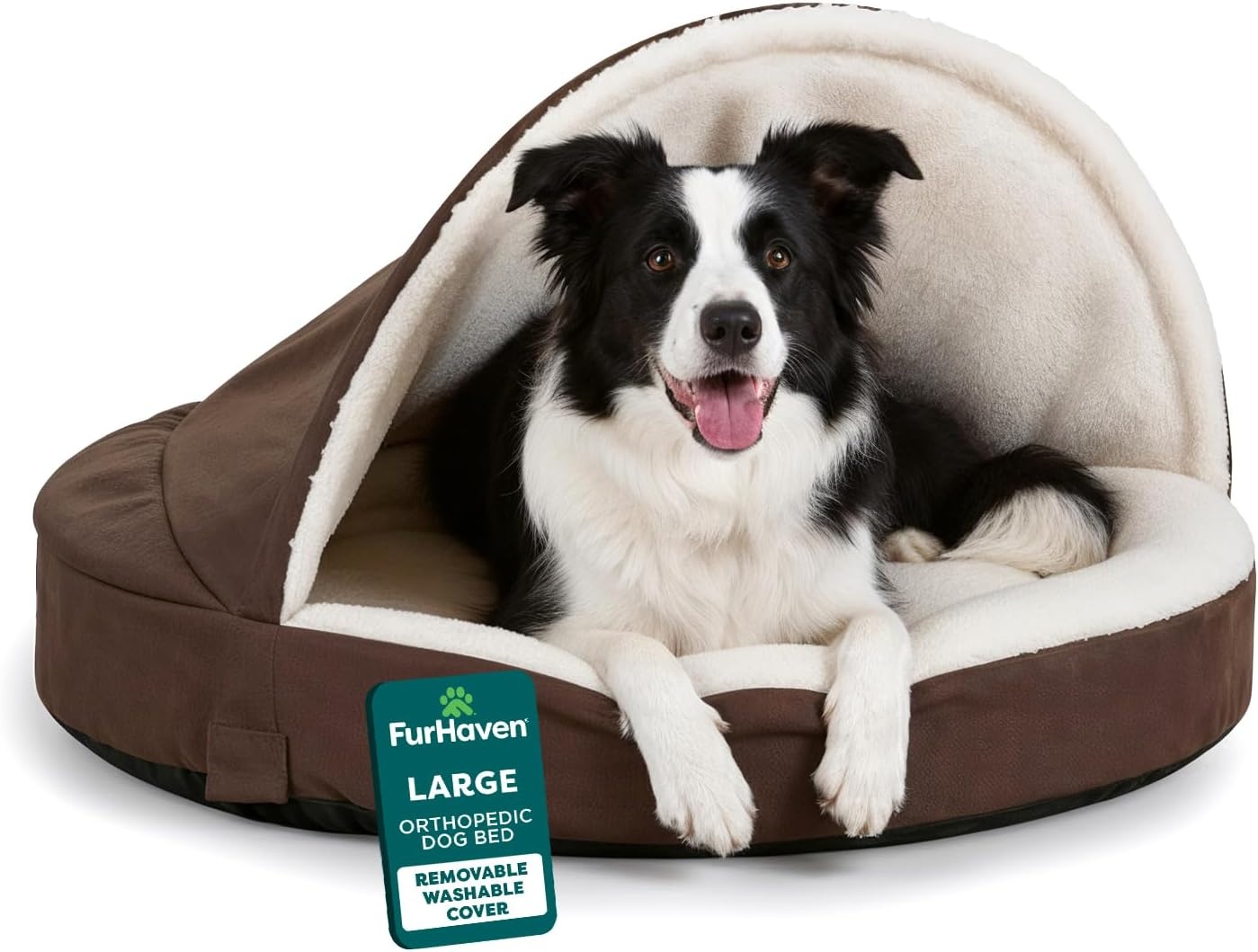 image:imageFurhaven 26 Round Orthopedic Dog Bed for MediumSmall Dogs w Removable Washable Cover For Dogs Up to 30 lbs Sherpa amp Suede Snuggery Gray 26inchEspresso