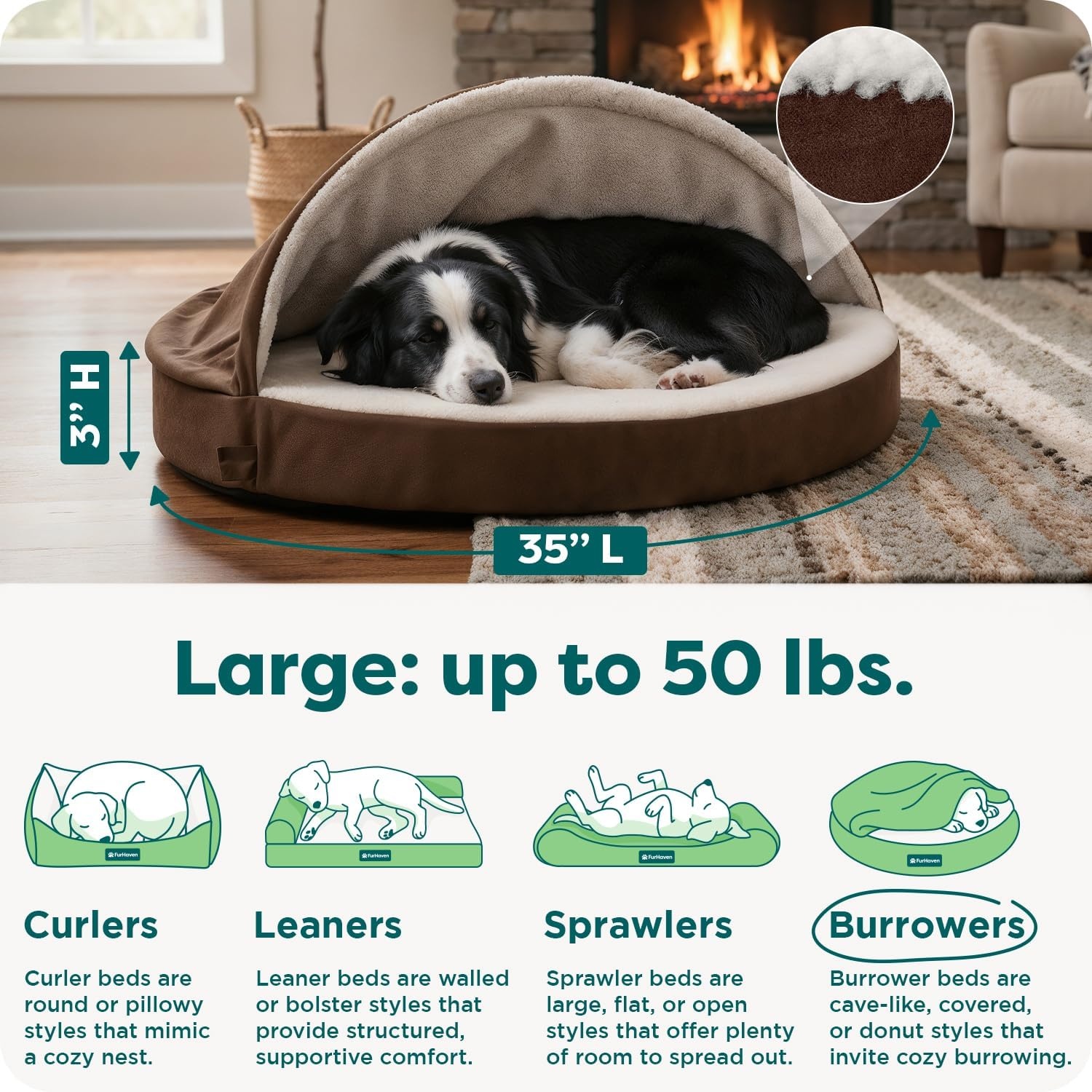 image:imageFurhaven 26 Round Orthopedic Dog Bed for MediumSmall Dogs w Removable Washable Cover For Dogs Up to 30 lbs Sherpa amp Suede Snuggery Gray 26inchEspresso