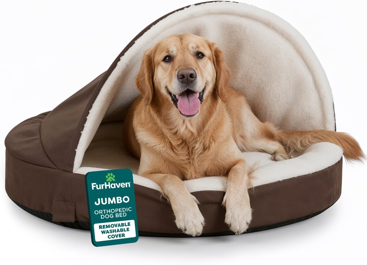 image:imageFurhaven 26 Round Orthopedic Dog Bed for MediumSmall Dogs w Removable Washable Cover For Dogs Up to 30 lbs Sherpa amp Suede Snuggery Gray 26inchEspresso