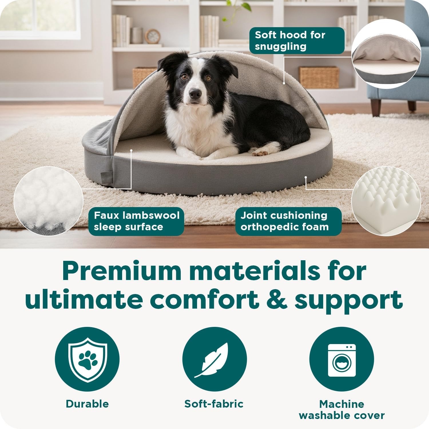 image:imageFurhaven 26 Round Orthopedic Dog Bed for MediumSmall Dogs w Removable Washable Cover For Dogs Up to 30 lbs Sherpa amp Suede Snuggery Gray 26inchGray