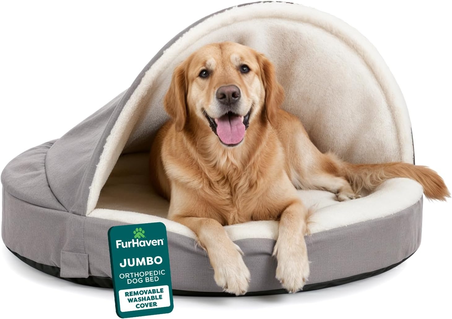 image:imageFurhaven 26 Round Orthopedic Dog Bed for MediumSmall Dogs w Removable Washable Cover For Dogs Up to 30 lbs Sherpa amp Suede Snuggery Gray 26inchGray