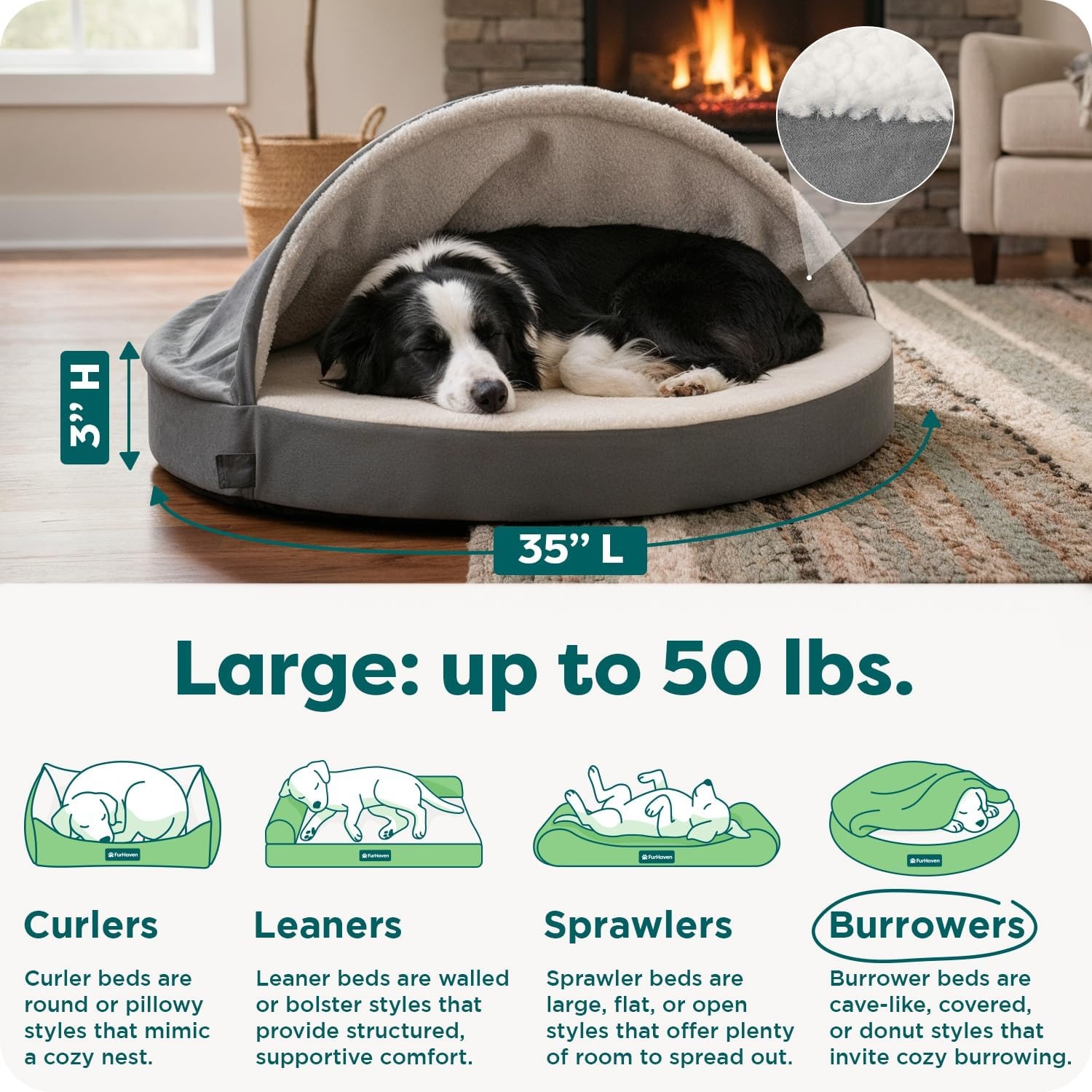 image:imageFurhaven 26 Round Orthopedic Dog Bed for MediumSmall Dogs w Removable Washable Cover For Dogs Up to 30 lbs Sherpa amp Suede Snuggery Gray 26inchGray