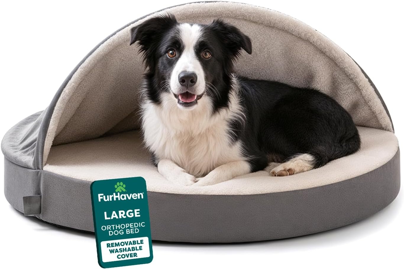 image:imageFurhaven 26 Round Orthopedic Dog Bed for MediumSmall Dogs w Removable Washable Cover For Dogs Up to 30 lbs Sherpa amp Suede Snuggery Gray 26inchGray