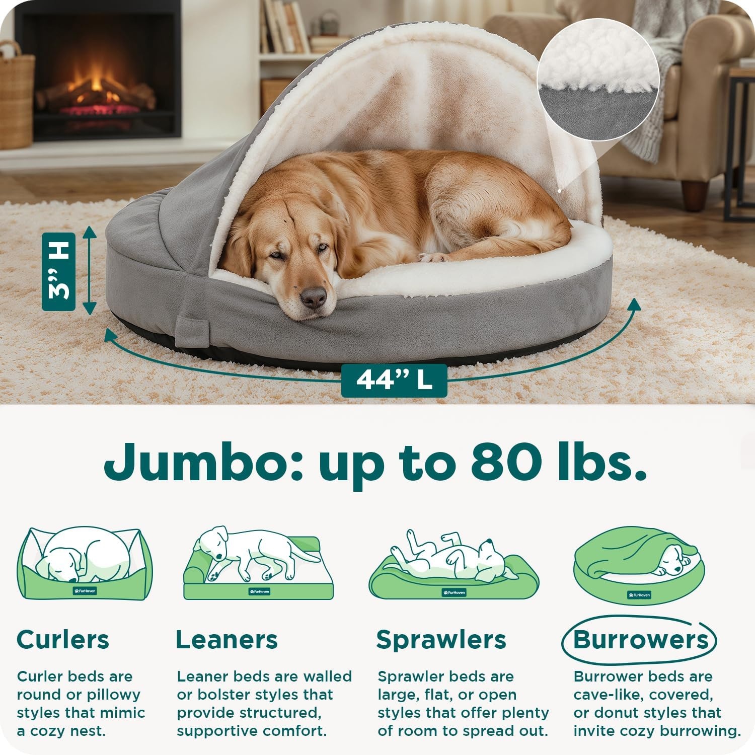 image:imageFurhaven 26 Round Orthopedic Dog Bed for MediumSmall Dogs w Removable Washable Cover For Dogs Up to 30 lbs Sherpa amp Suede Snuggery Gray 26inchGray