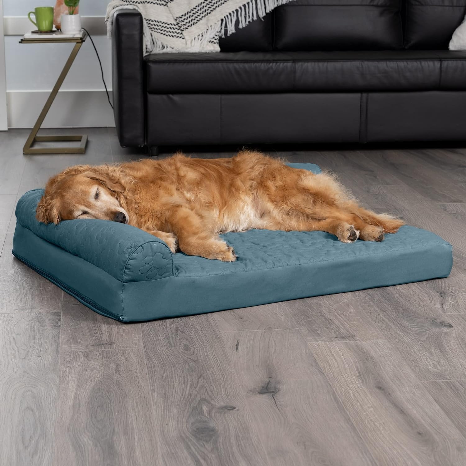 image:imageFurhaven Cooling Gel Dog Bed for Large Dogs w Removable Bolsters amp Washable Cover For Dogs Up to 125 lbs TwoTone Plush Faux Fur amp Suede L Shaped Chaise Espresso Jumbo PlusXXLQuilted Paw Bluestone