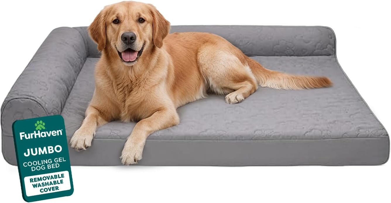 image:imageFurhaven Cooling Gel Dog Bed for Large Dogs w Removable Bolsters amp Washable Cover For Dogs Up to 125 lbs TwoTone Plush Faux Fur amp Suede L Shaped Chaise Espresso Jumbo PlusXXLQuilted Paw Titanium