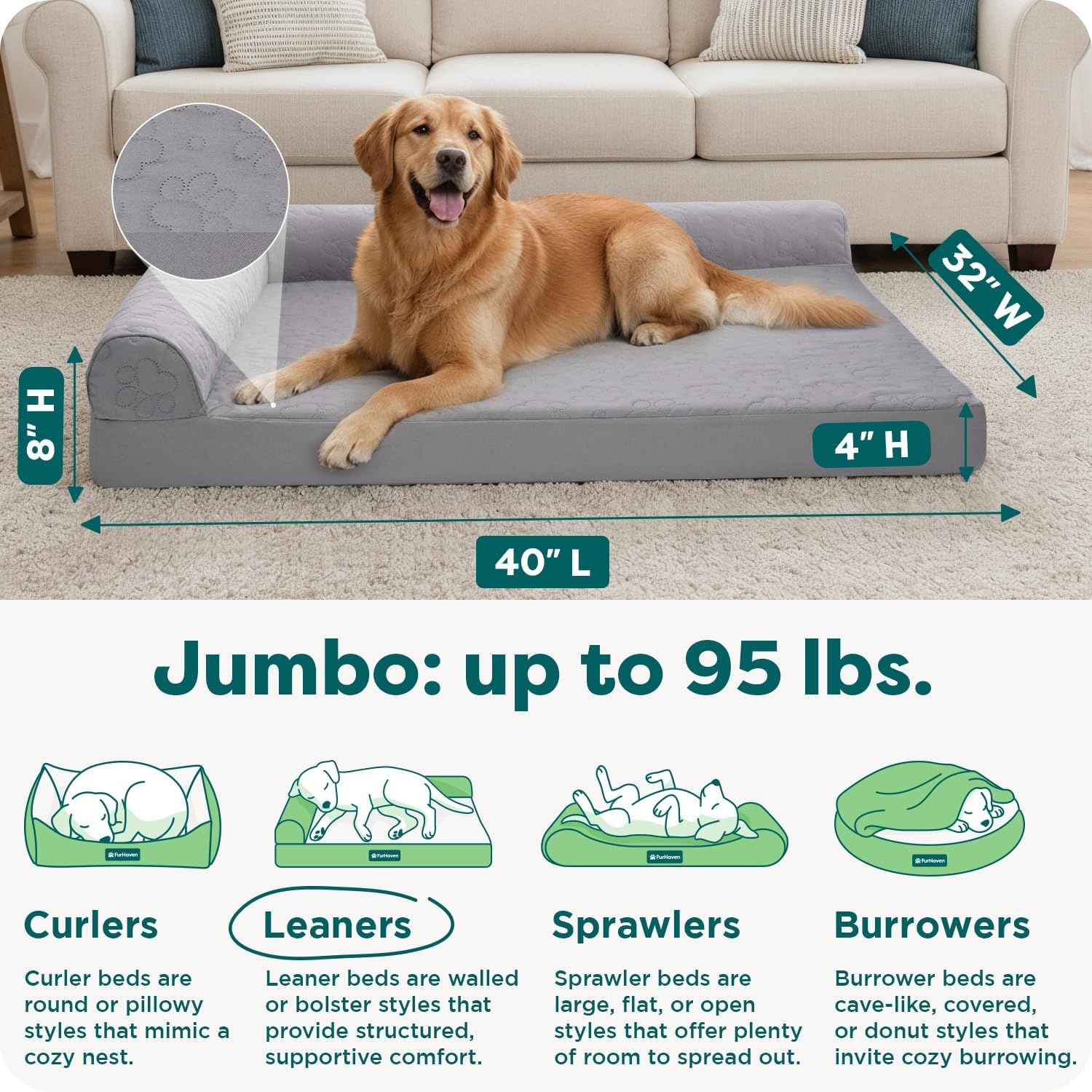 image:imageFurhaven Cooling Gel Dog Bed for Large Dogs w Removable Bolsters amp Washable Cover For Dogs Up to 125 lbs TwoTone Plush Faux Fur amp Suede L Shaped Chaise Espresso Jumbo PlusXXLQuilted Paw Titanium