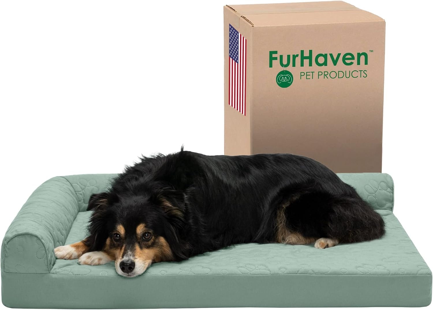 image:imageFurhaven Cooling Gel Dog Bed for Large Dogs w Removable Bolsters amp Washable Cover For Dogs Up to 125 lbs TwoTone Plush Faux Fur amp Suede L Shaped Chaise Espresso Jumbo PlusXXLQuilted Paw Iceberg Green