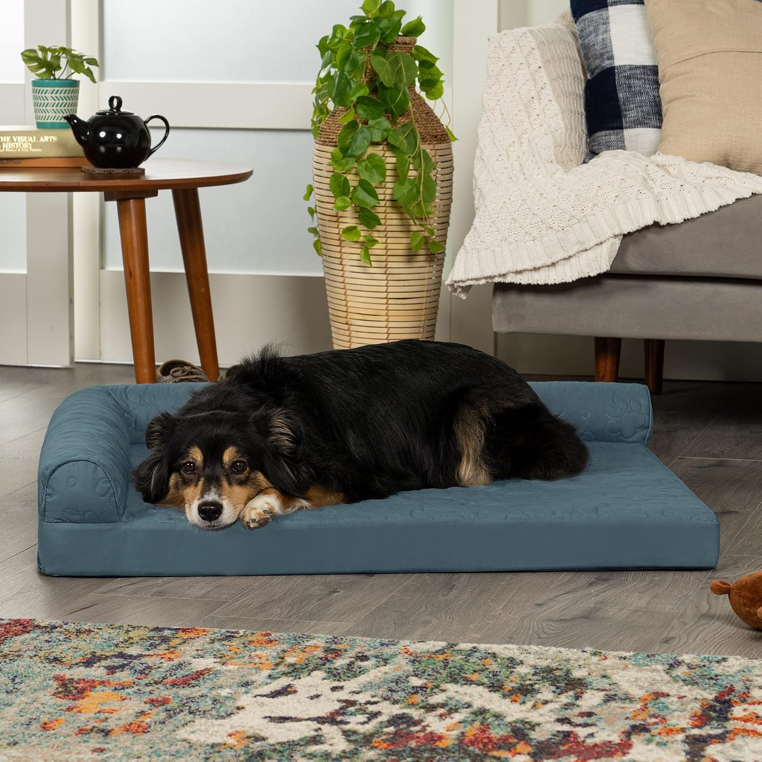 image:imageFurhaven Cooling Gel Dog Bed for Large Dogs w Removable Bolsters amp Washable Cover For Dogs Up to 125 lbs TwoTone Plush Faux Fur amp Suede L Shaped Chaise Espresso Jumbo PlusXXLQuilted Paw Bluestone
